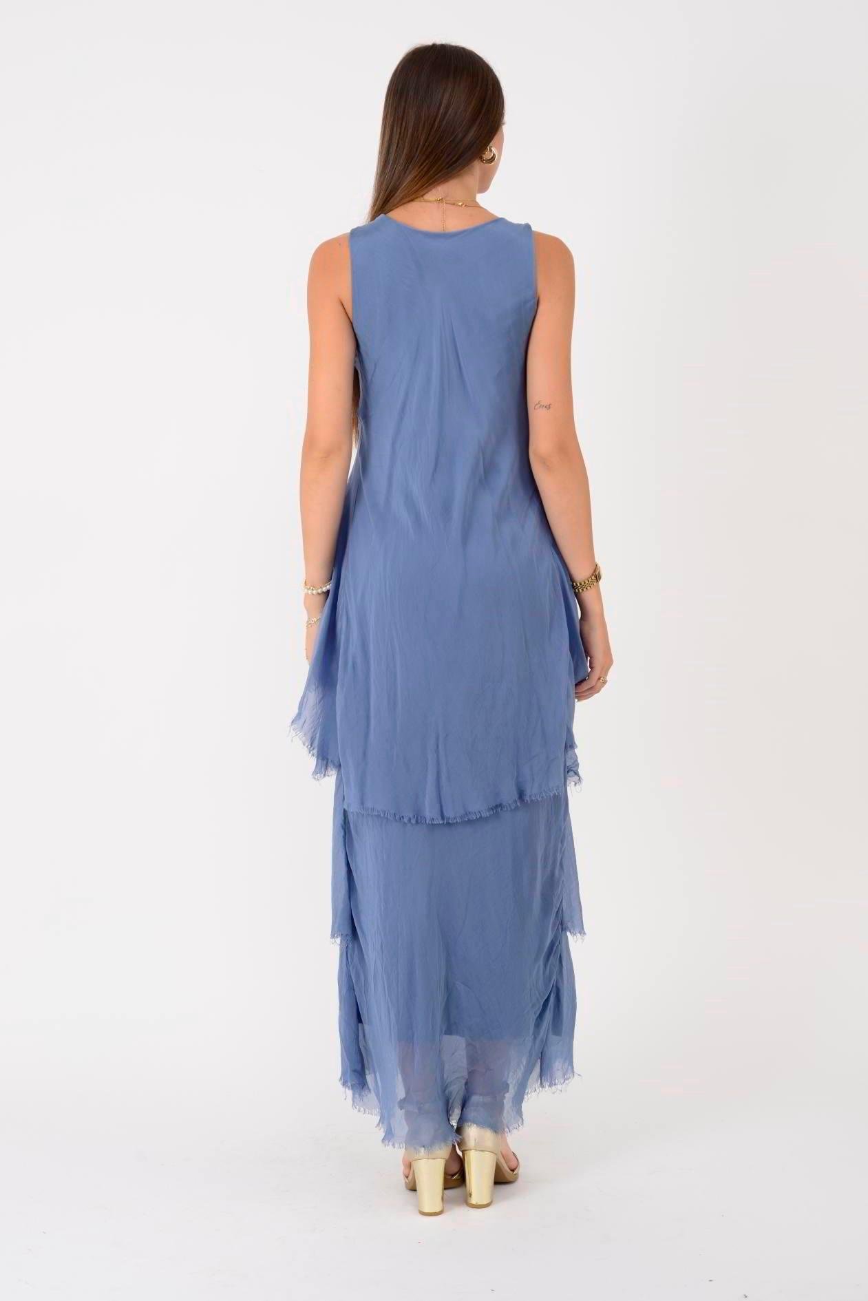 61460 Çapraz Kesim Vyaka Katkat İpek Elbise