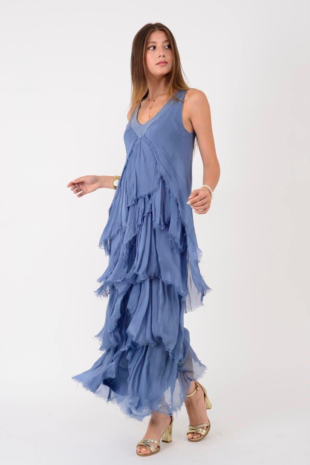 61460 Çapraz Kesim Vyaka Katkat İpek Elbise