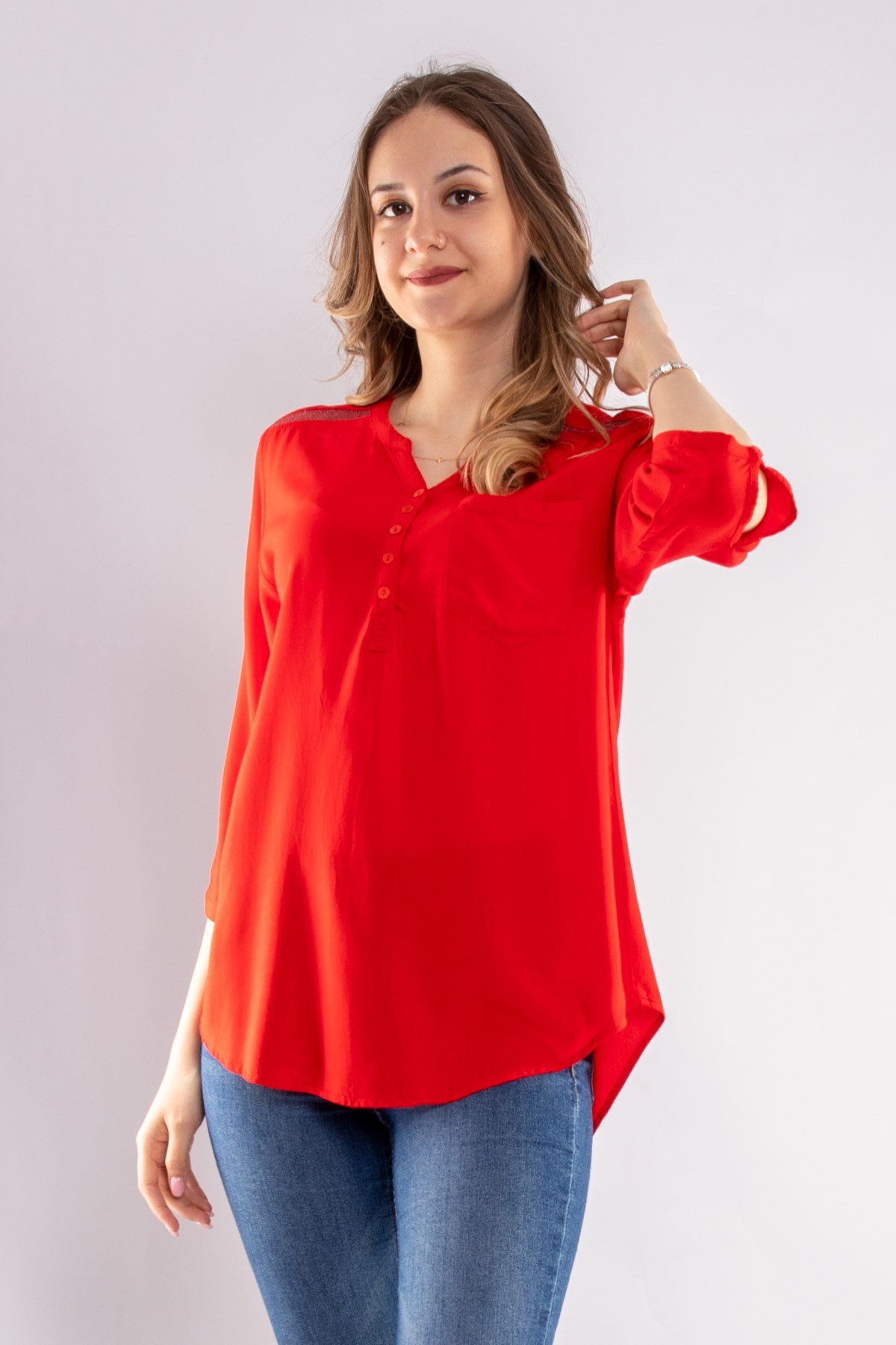 615 Omuz Ve Sırt Simli Truv.Kol Kadın Gömlek