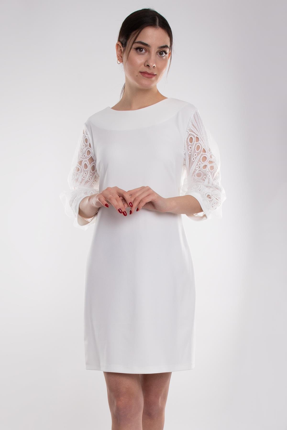 61506 Balon Tül Kol Kadın Krep Elbise