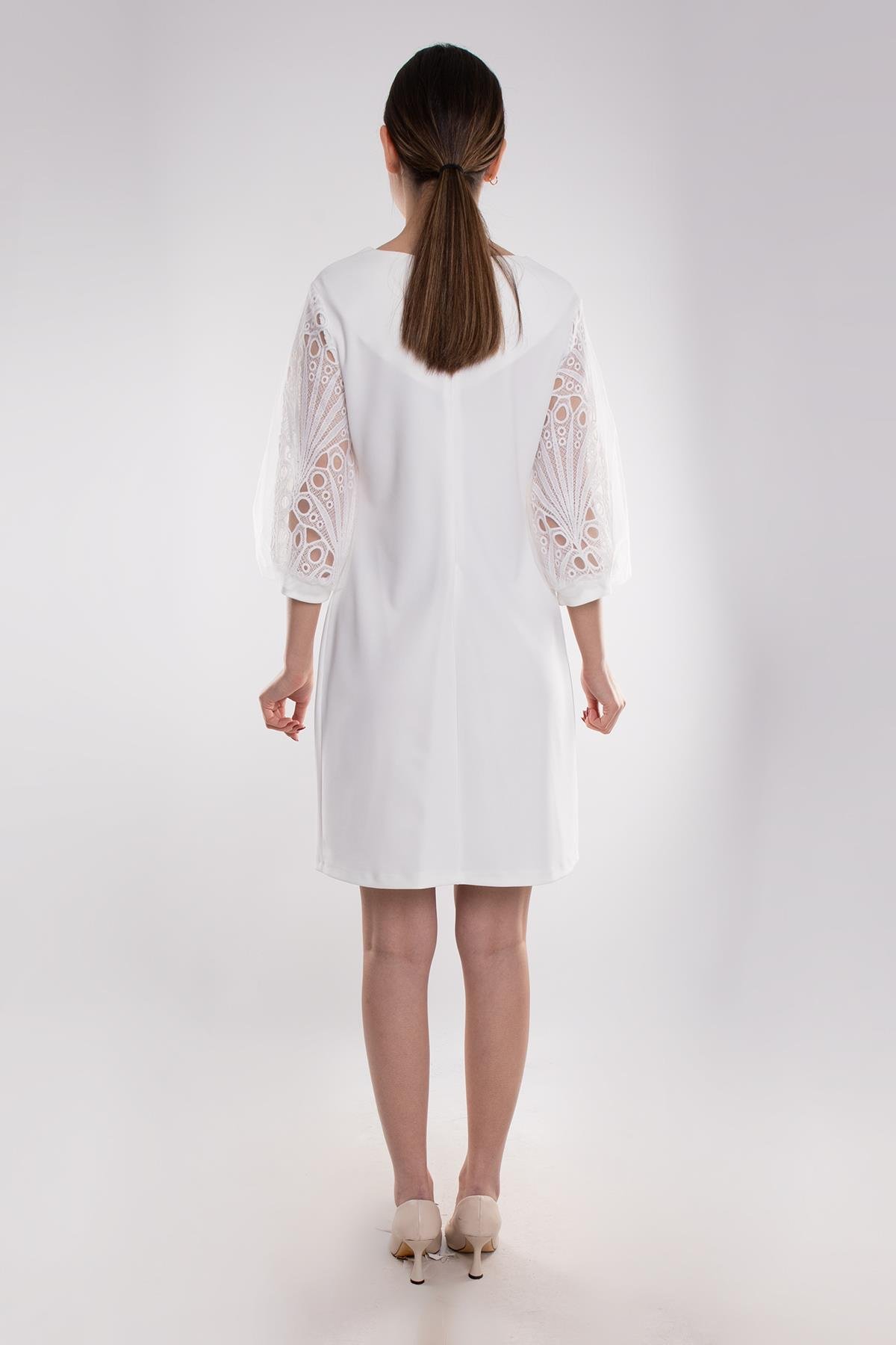 61506 Balon Tül Kol Kadın Krep Elbise