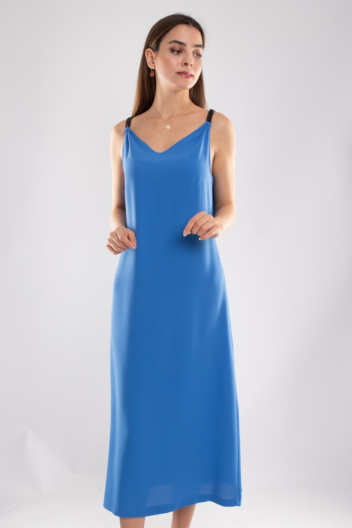 61749 Zincir Askı Vyaka Krep Midiboy Elbise