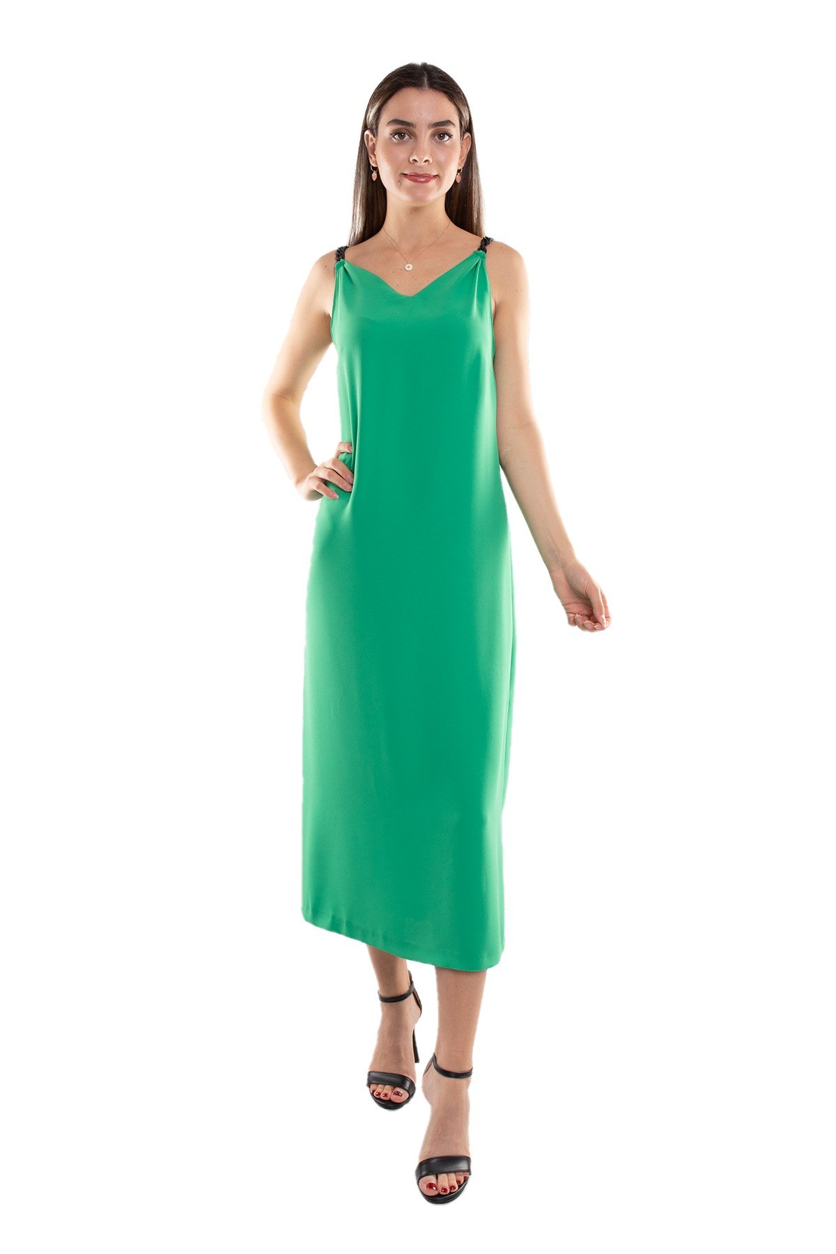 61749 Zincir Askı Vyaka Krep Midiboy Elbise