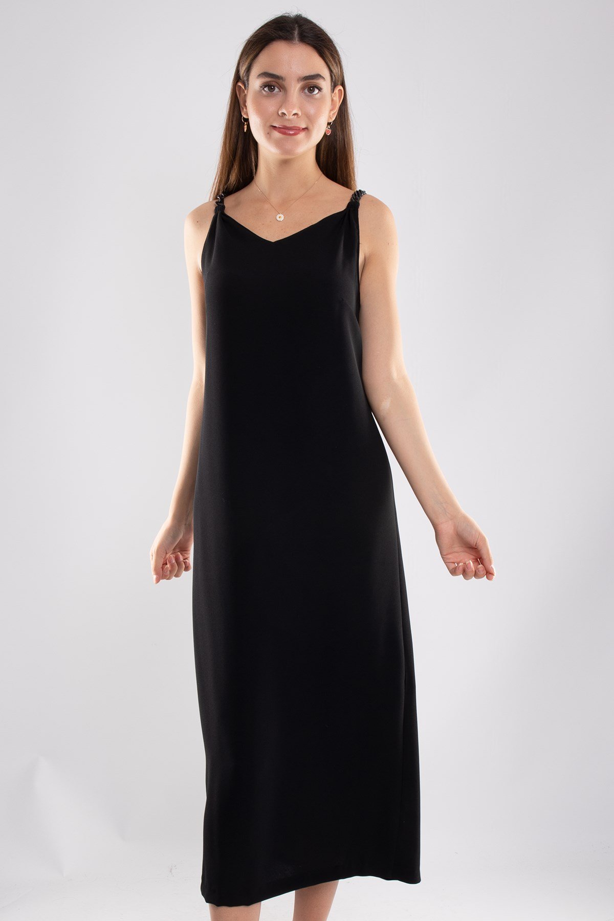 61749 Zincir Askı Vyaka Krep Midiboy Elbise