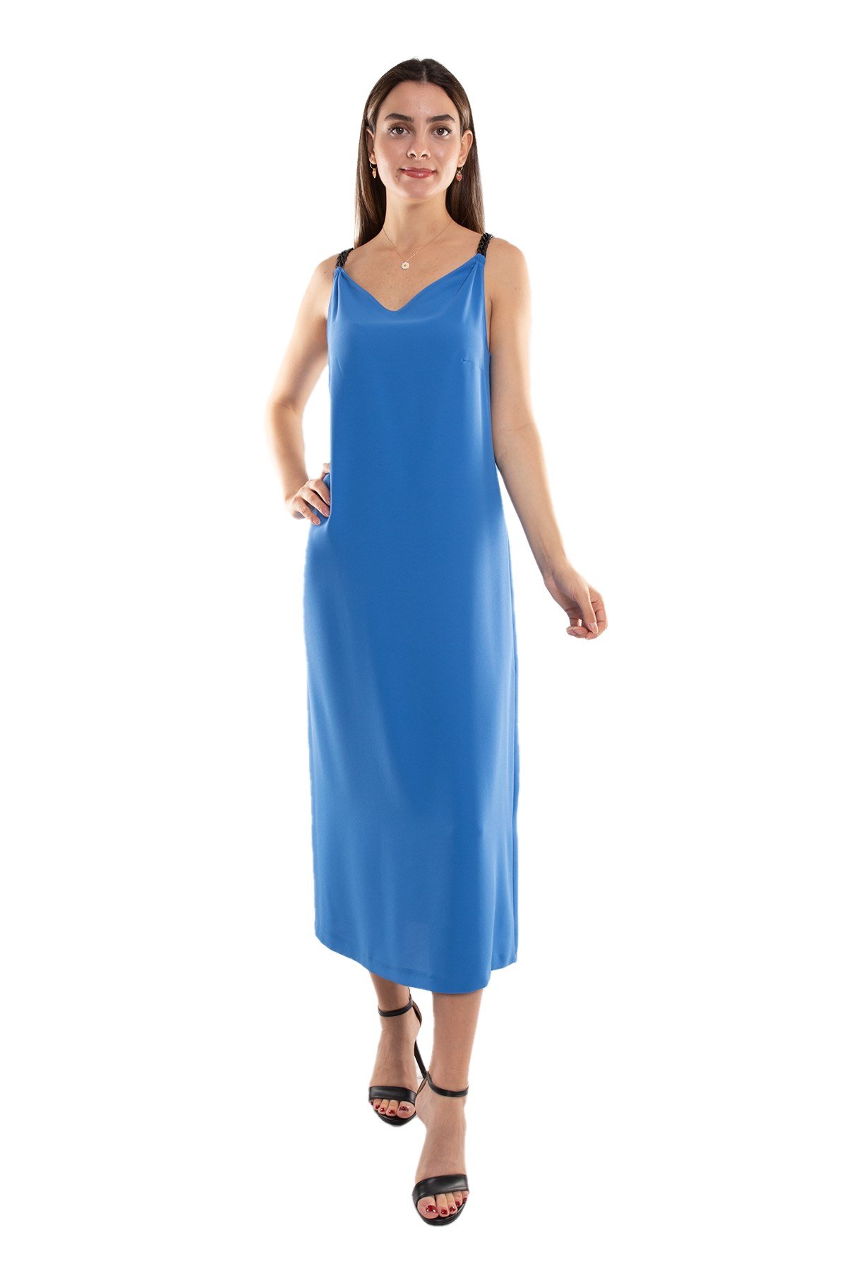 61749 Zincir Askı Vyaka Krep Midiboy Elbise