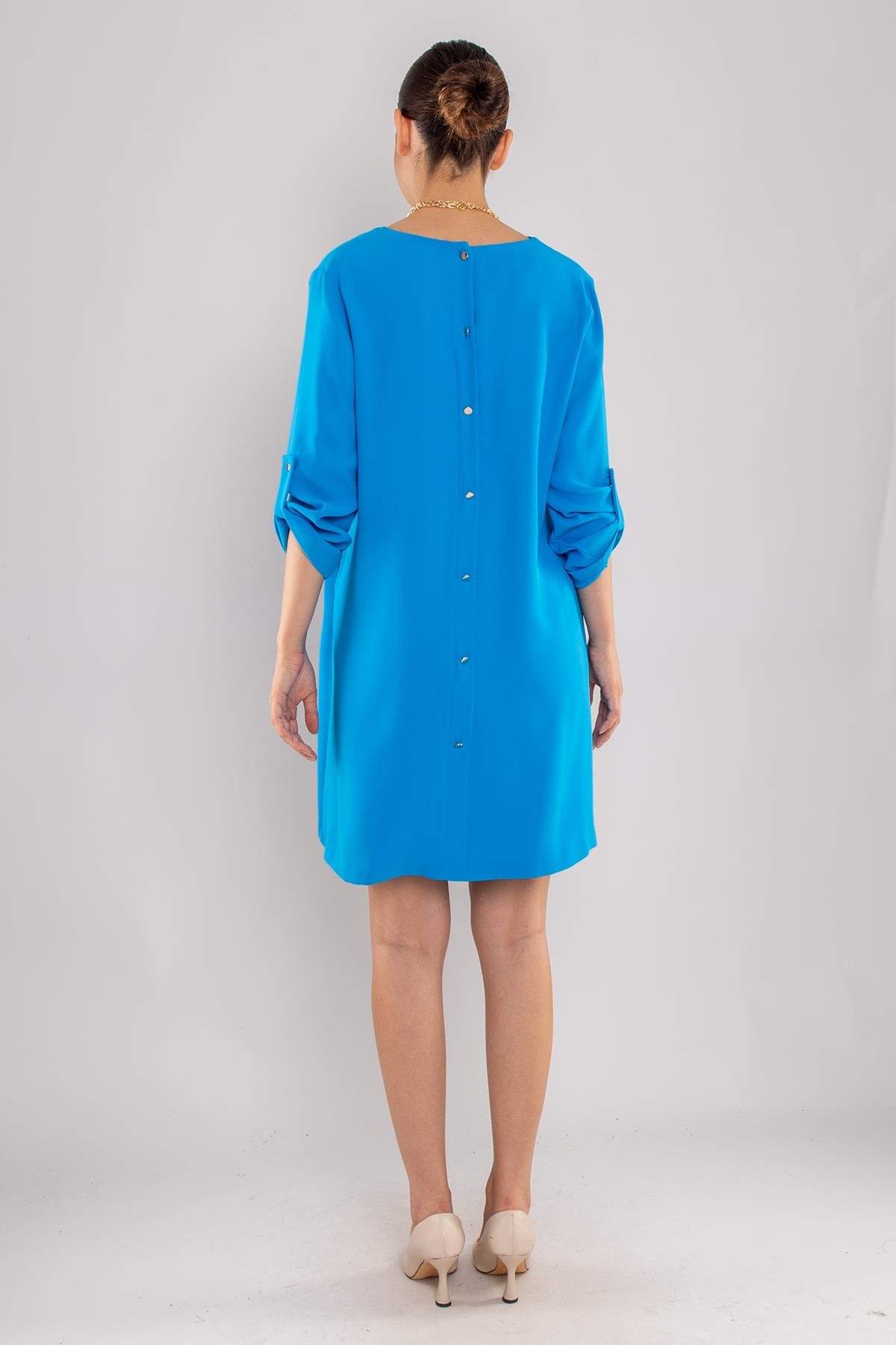 61842 Sırt Düğmeli Kolyeli Truvakar Kol Tunik Elbise