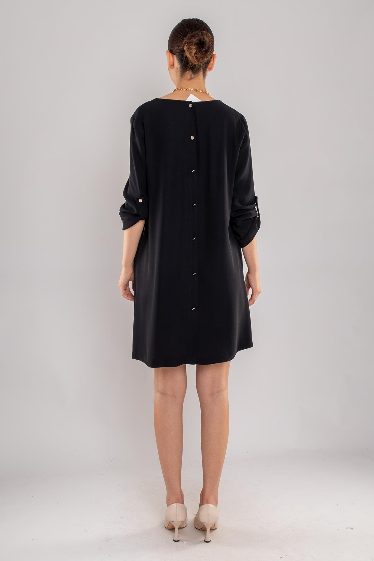 61842 Sırt Düğmeli Kolyeli Truvakar Kol Tunik Elbise