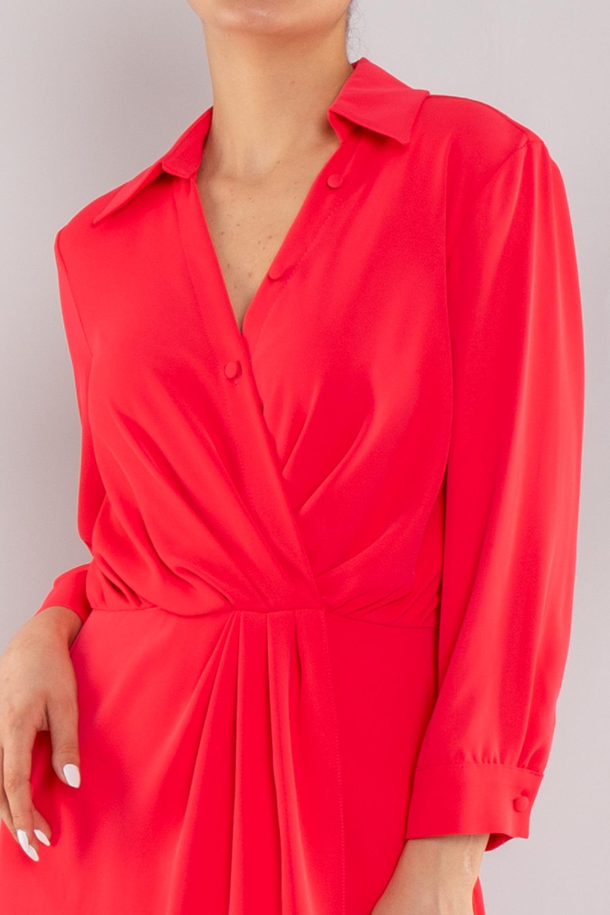 61853 Uzun Kol Drapeli Kısa Elbise