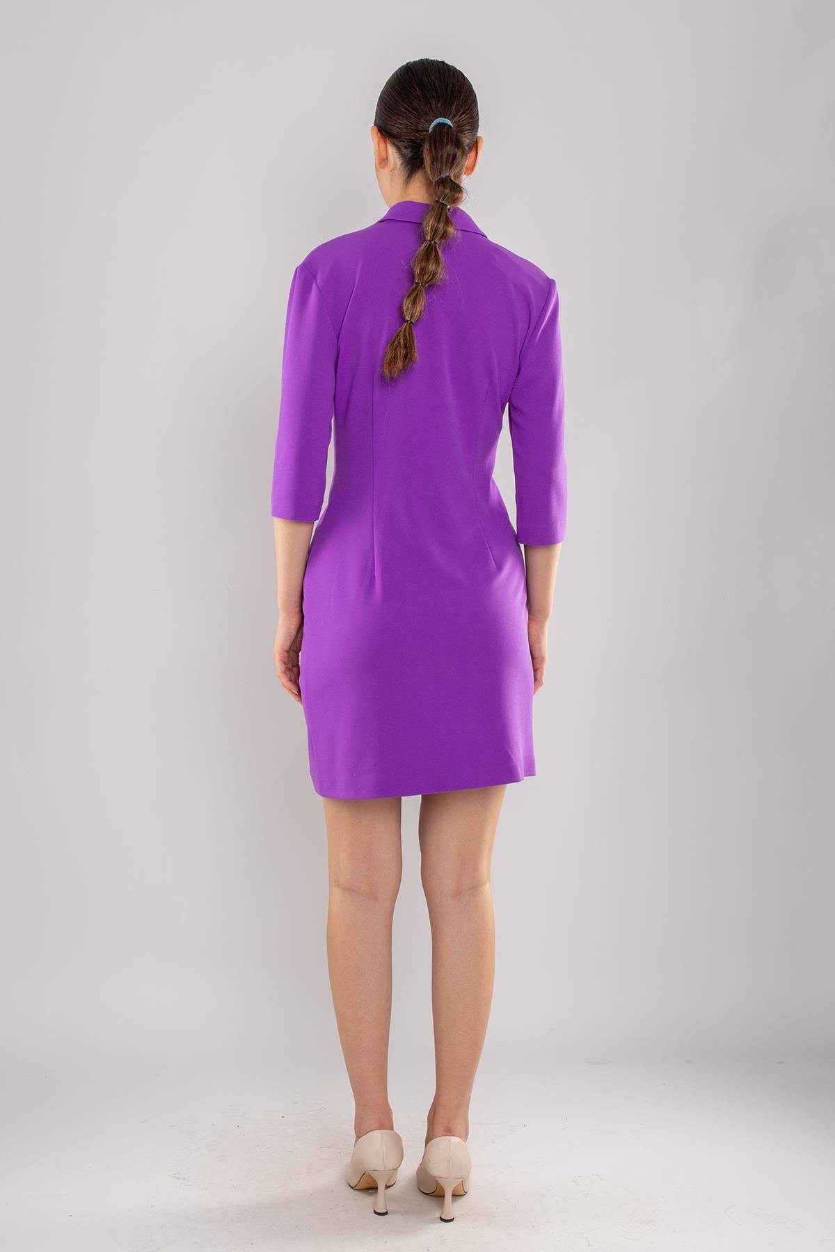 61893 Truvakar Kol Yakalı Düğmeli Krep Ceket Elbise