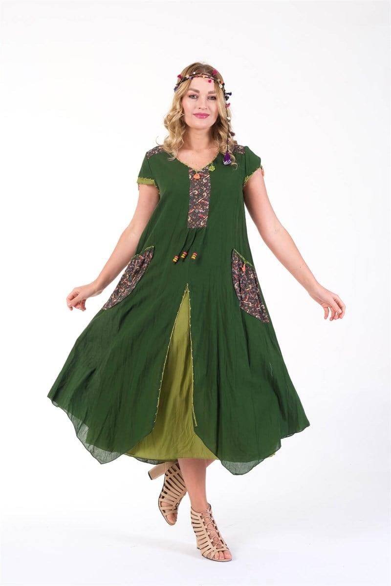 624 Püskül Detay Oyalı Aykollu Yıkamalı Otantik Pamuk Elbise