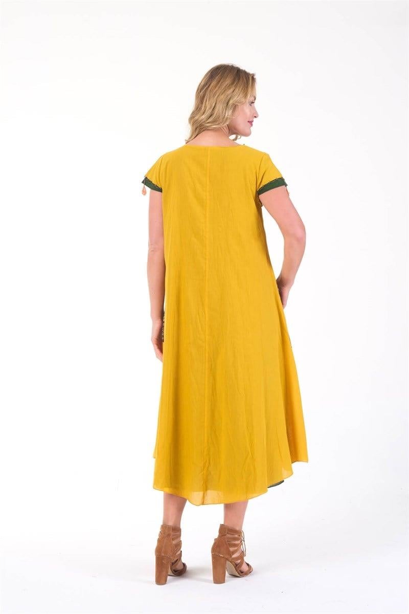 624 Püskül Detay Oyalı Aykollu Yıkamalı Otantik Pamuk Elbise