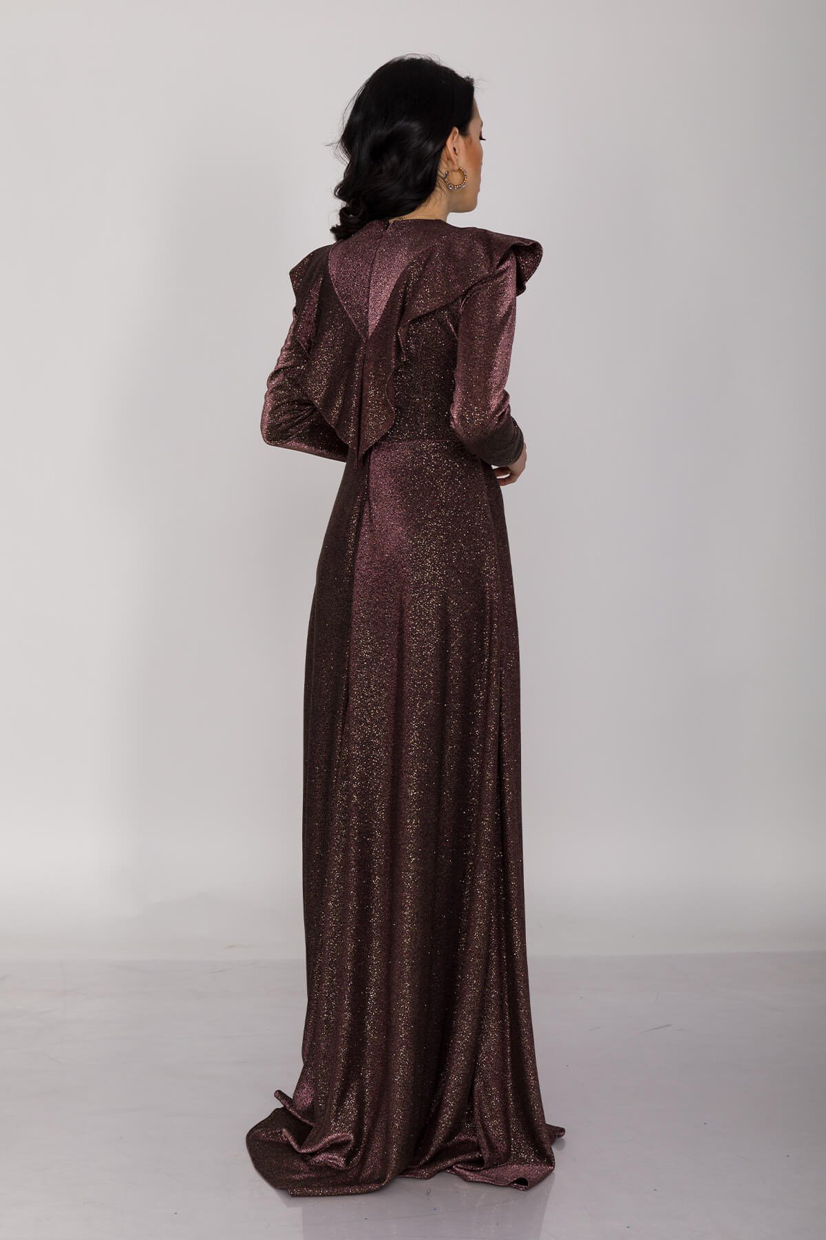 6394 KB Yaka Fırfırlı Tesettür Simli Elbise