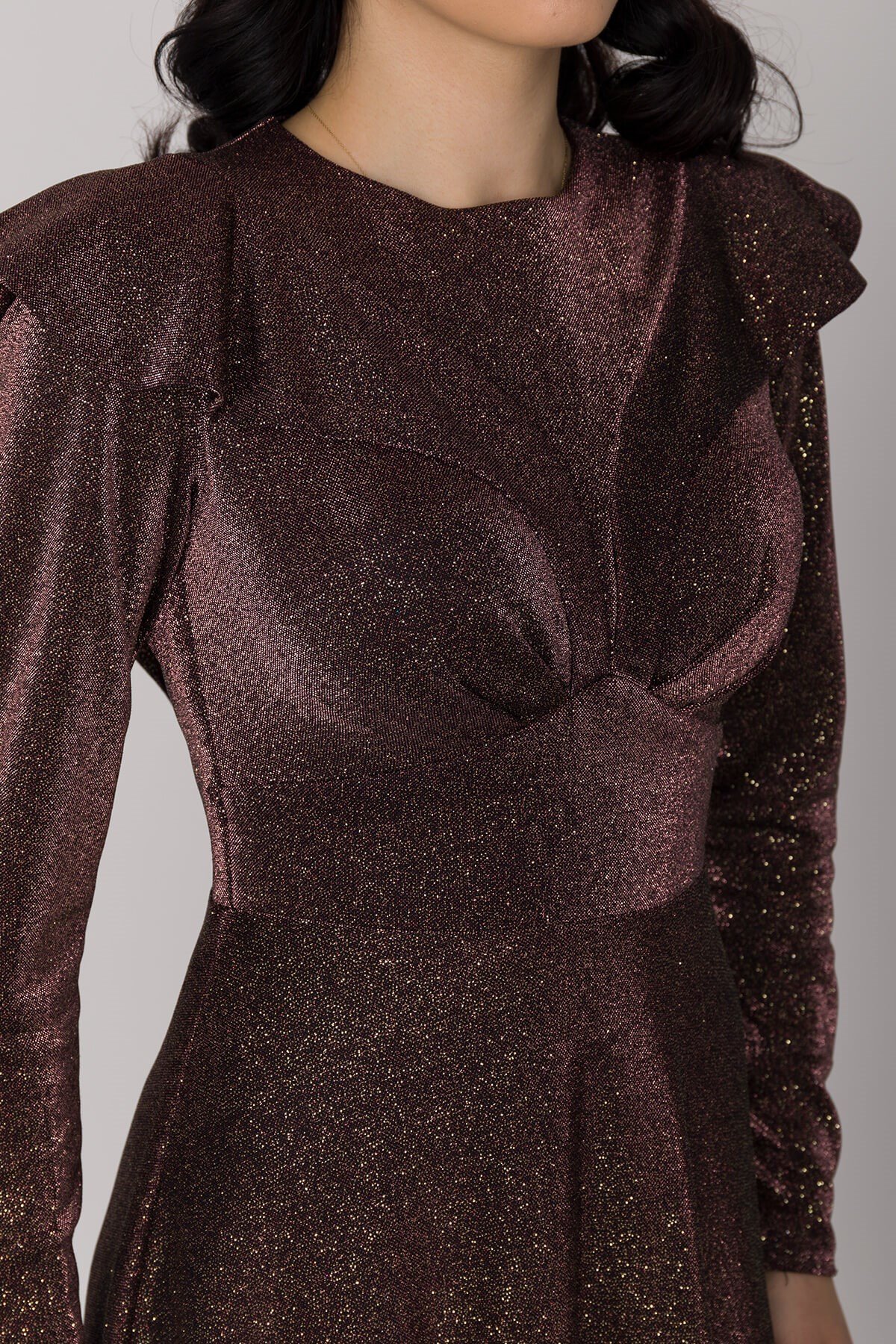 6394 KB Yaka Fırfırlı Tesettür Simli Elbise