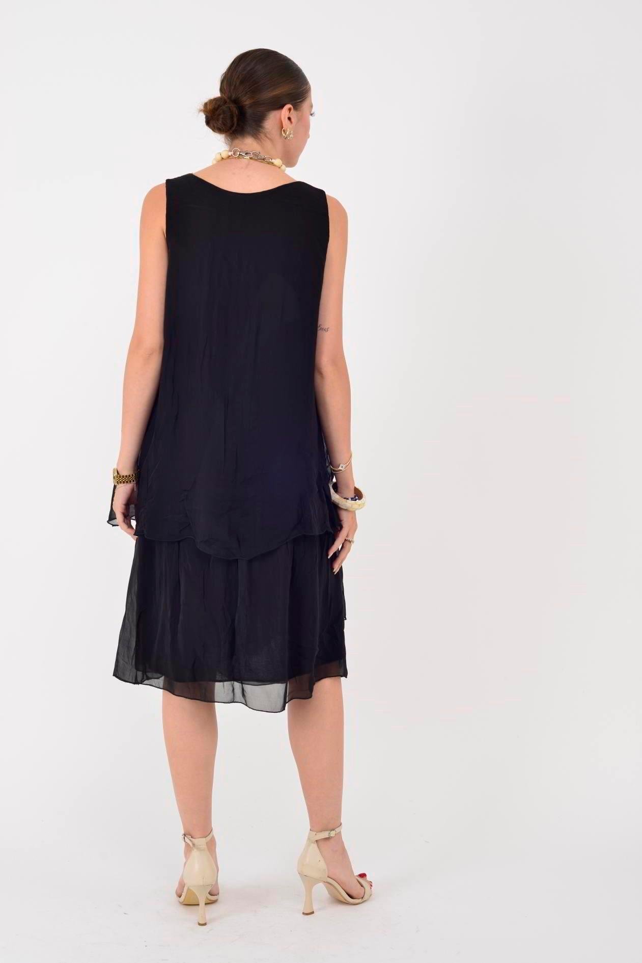 64964 Düz Desen Sıfır Yaka Astarlı Kısa İpek Elbise