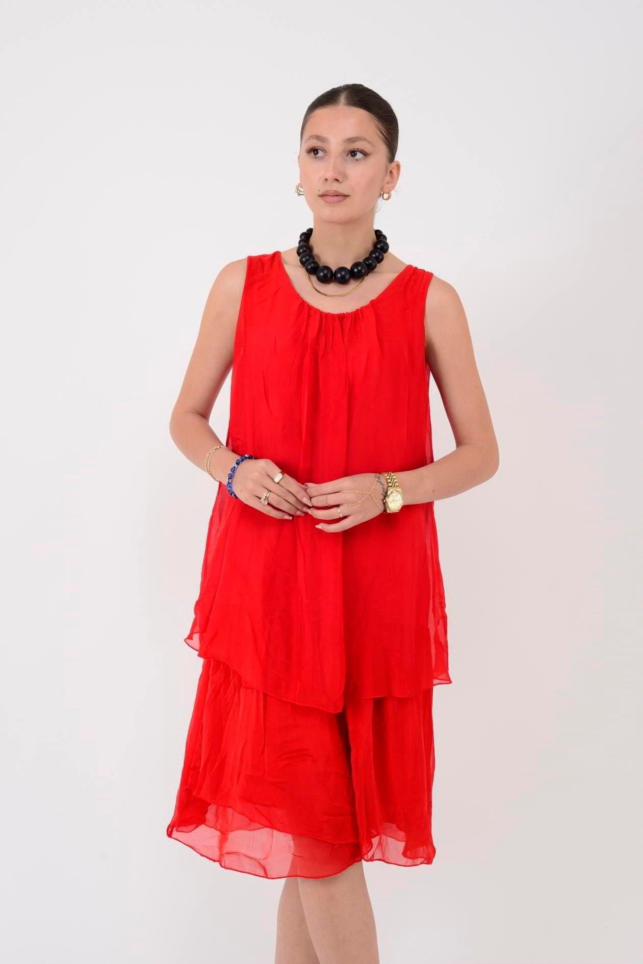 64964 Düz Desen Sıfır Yaka Astarlı Kısa İpek Elbise