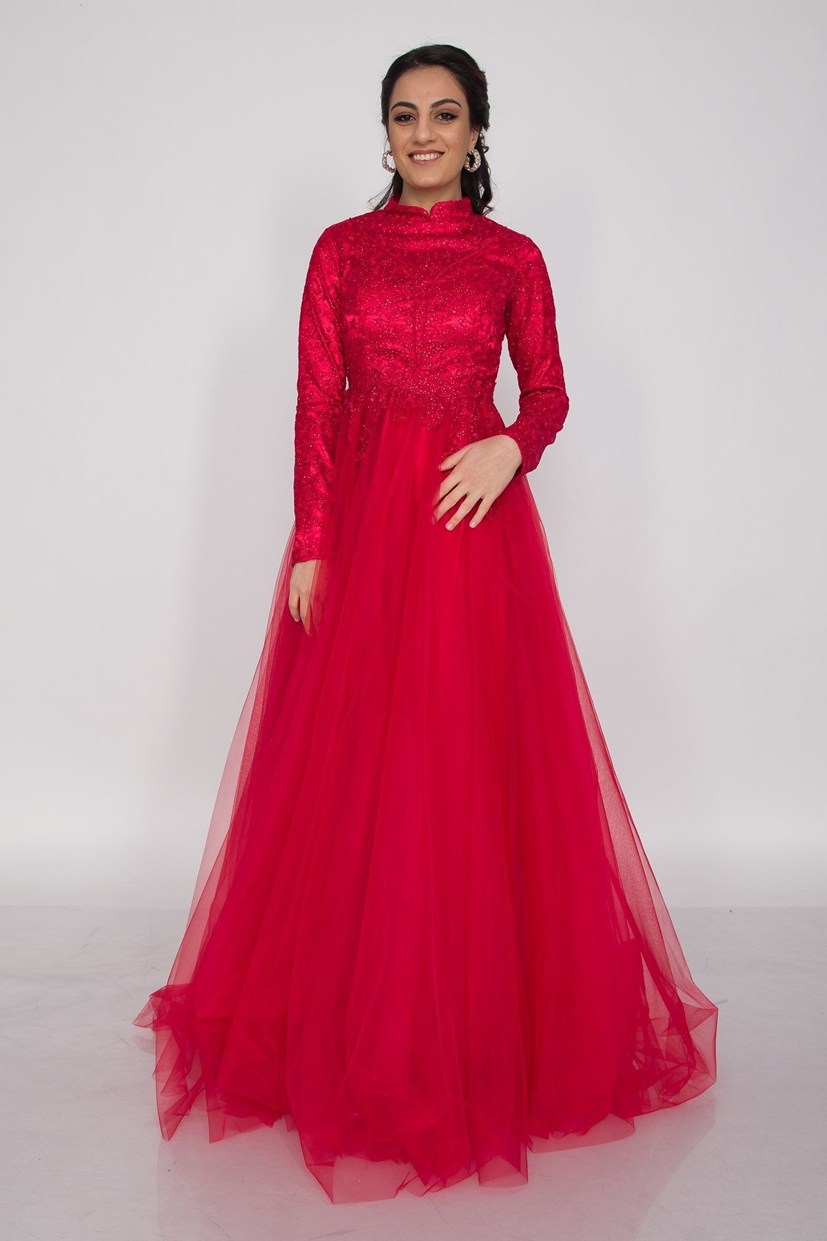 6943 Uzun Kol İşlemeli Tesettür Nişanlık