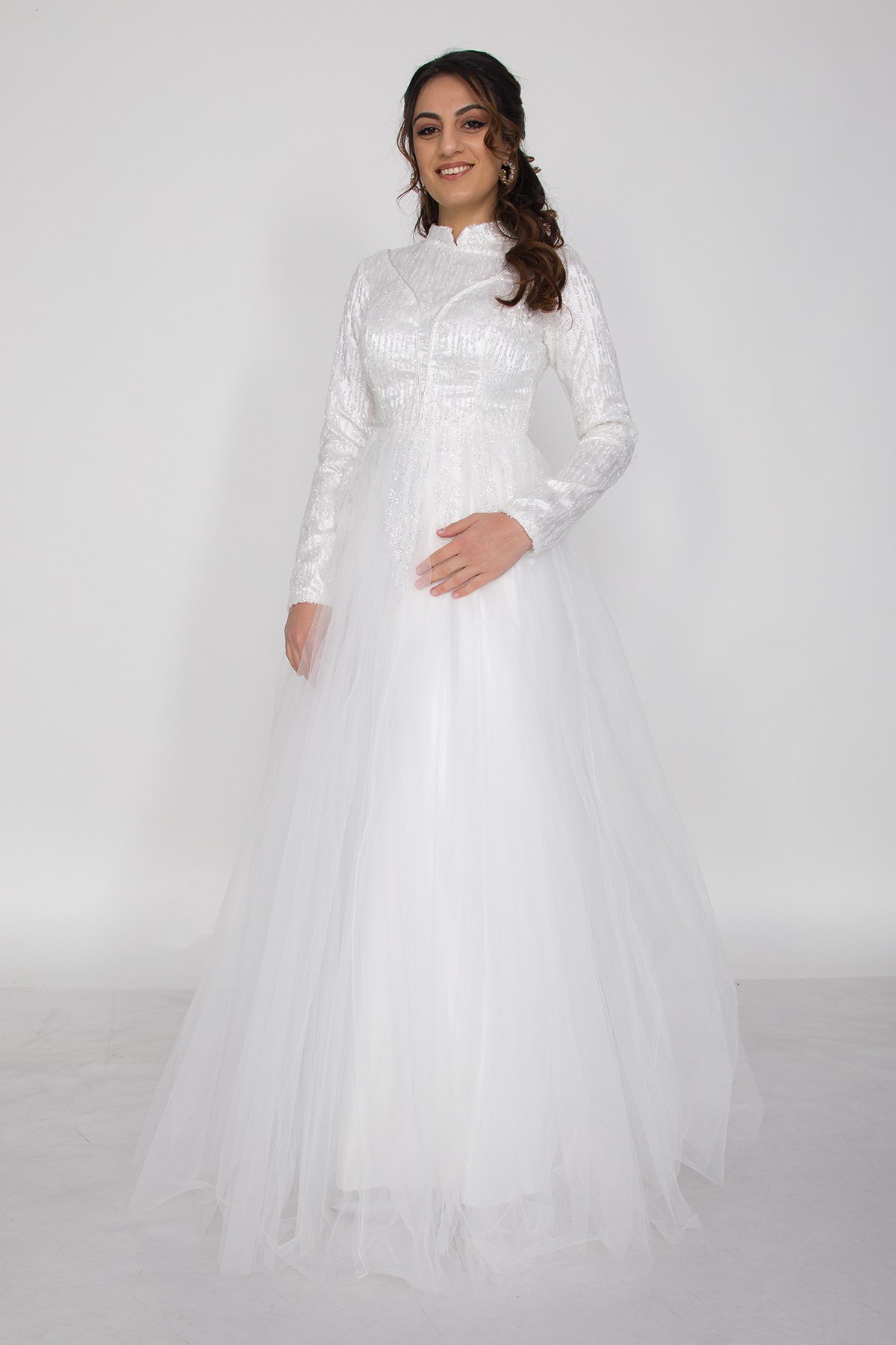 6950 Uzun Kol Sim İşli Tesettür Nişanlık