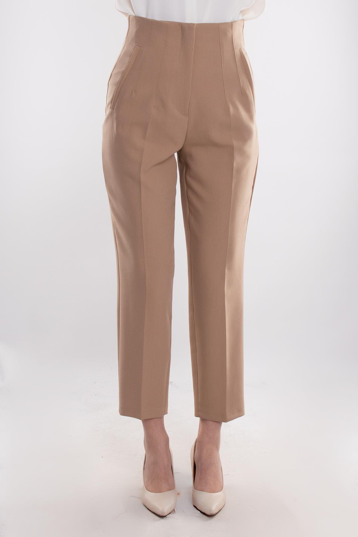 70125 Beli Pensli Yüksek Bel Kumaş Pantolon