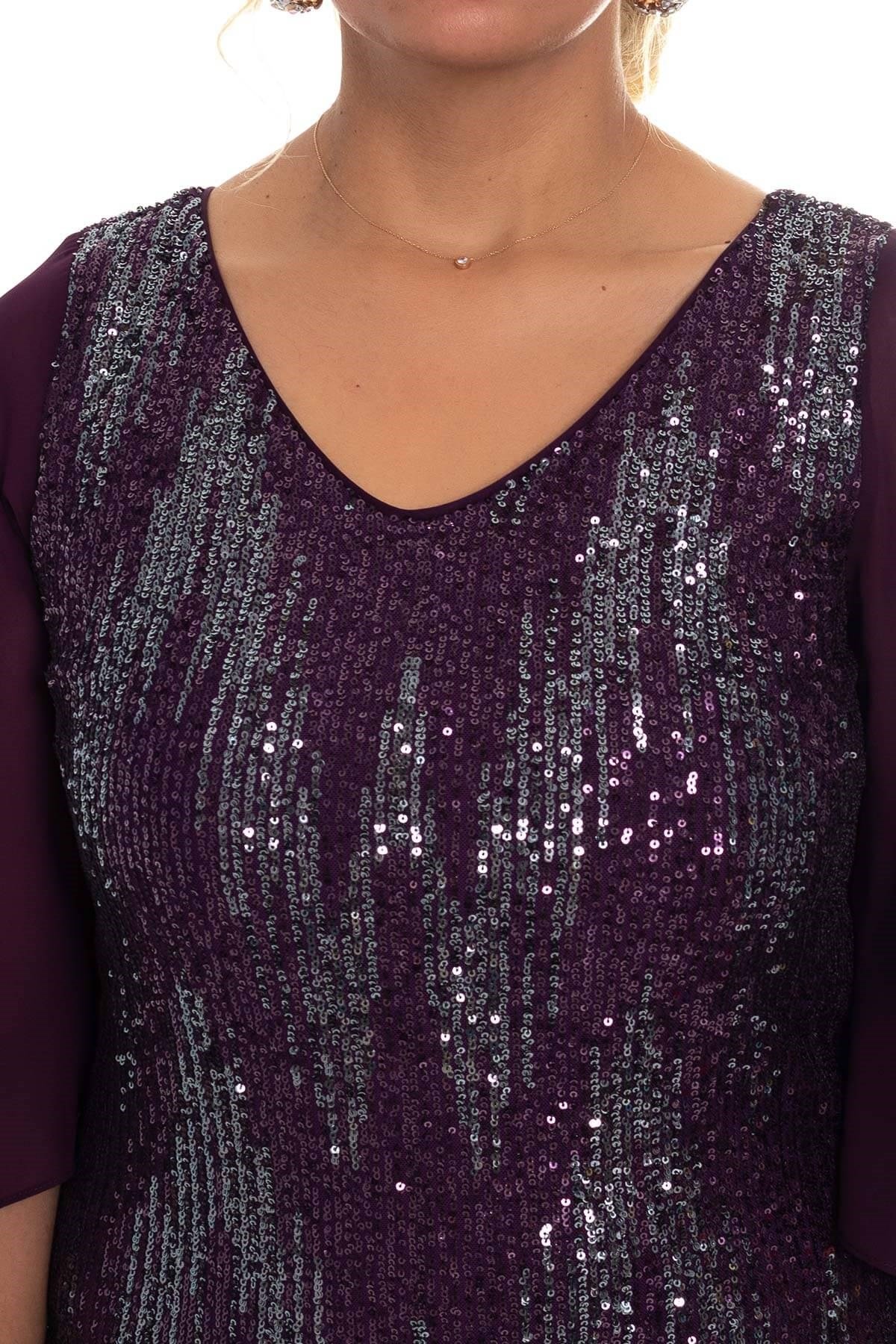 7019 BB Tül Kol Pulpayet Kısa Elbise