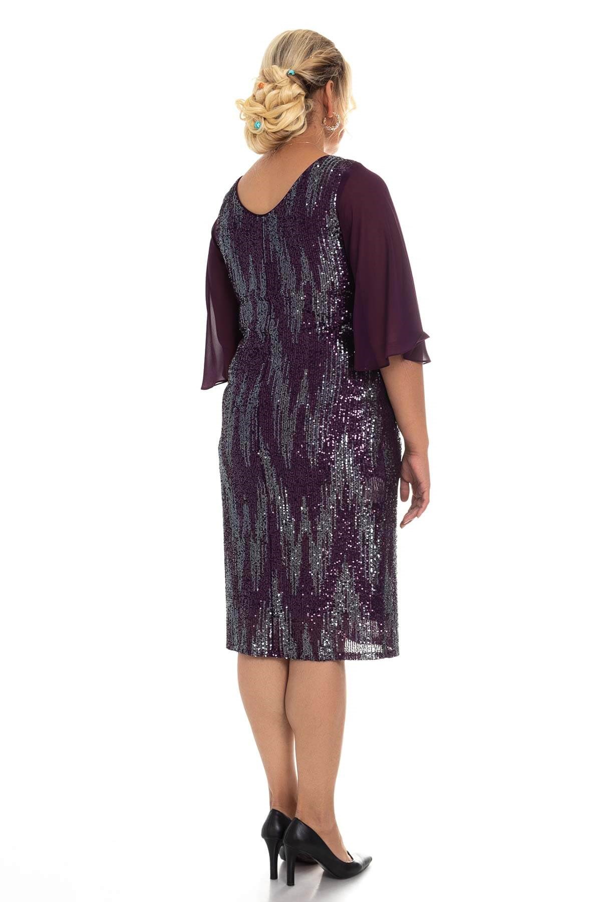 7019 BB Tül Kol Pulpayet Kısa Elbise