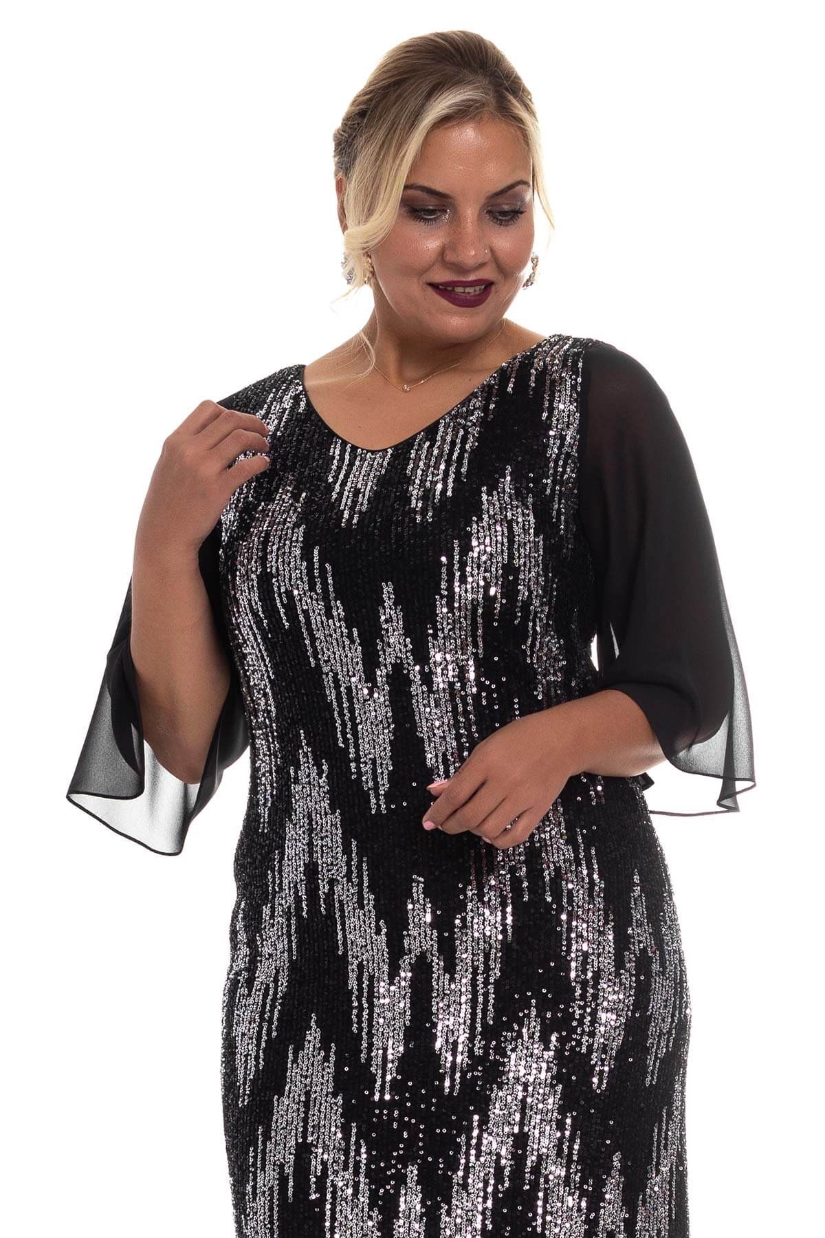 7019 BB Tül Kol Pulpayet Kısa Elbise