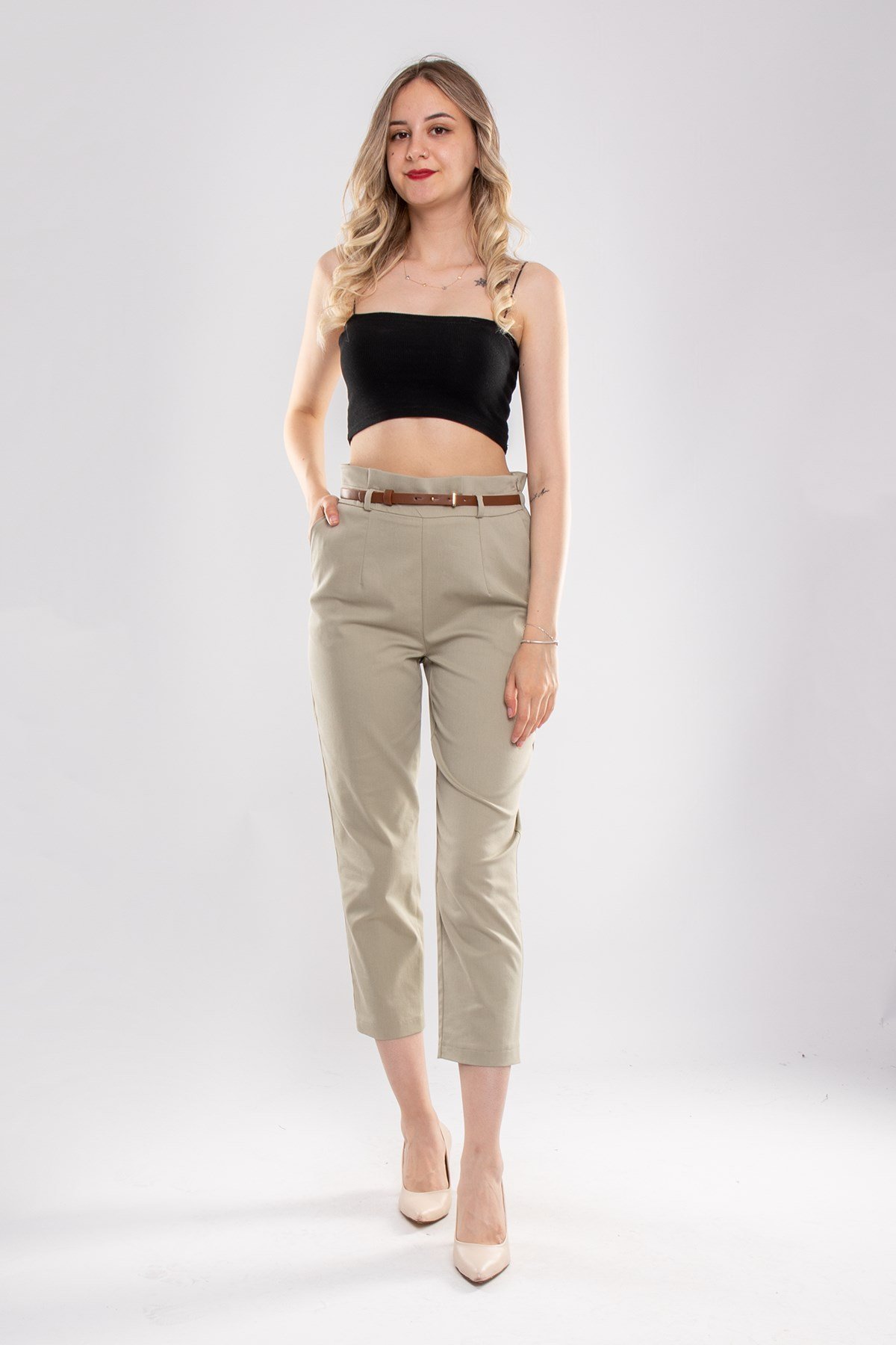 70292 Gizli Kemer Pamuklu Pileli Pantolon