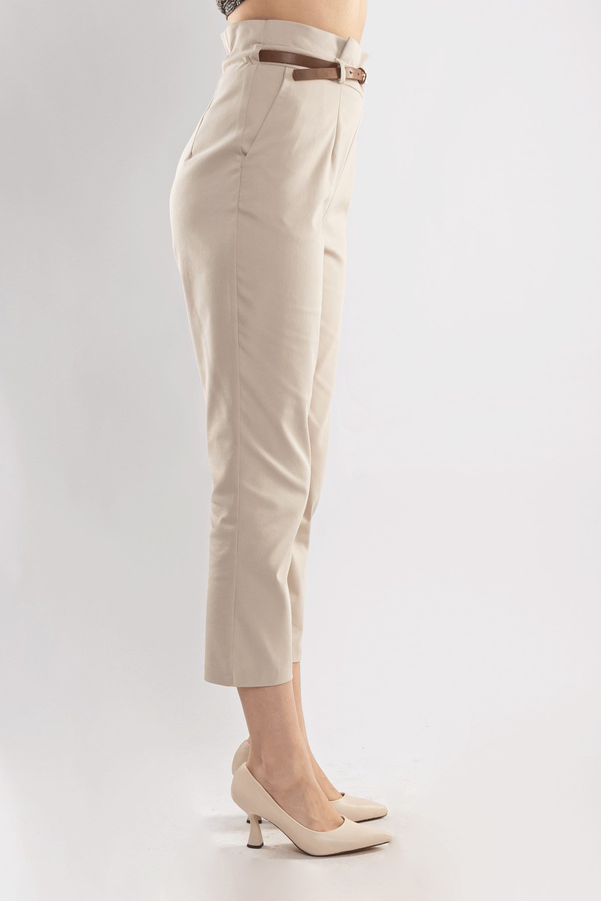 70292 Gizli Kemer Pamuklu Pileli Pantolon