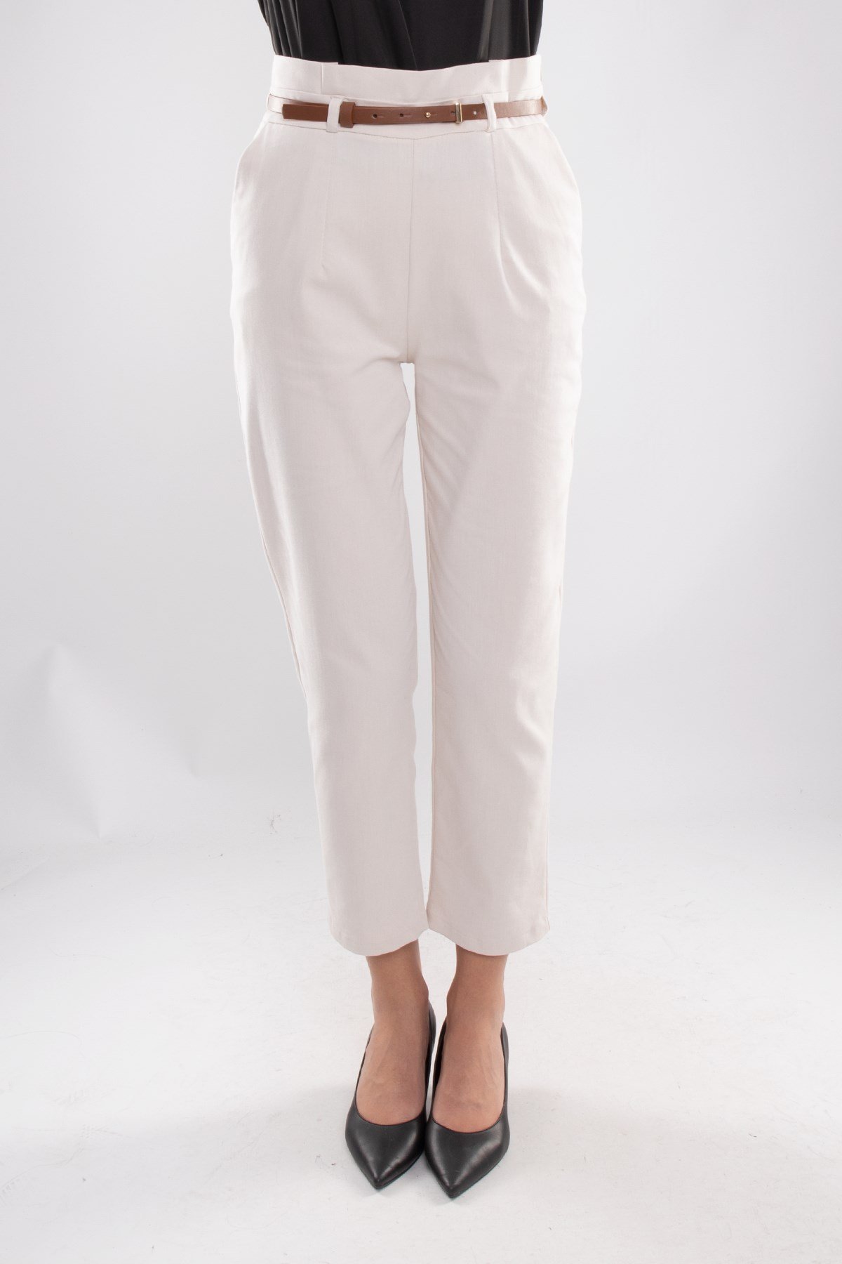 70292 Gizli Kemer Pamuklu Pileli Pantolon