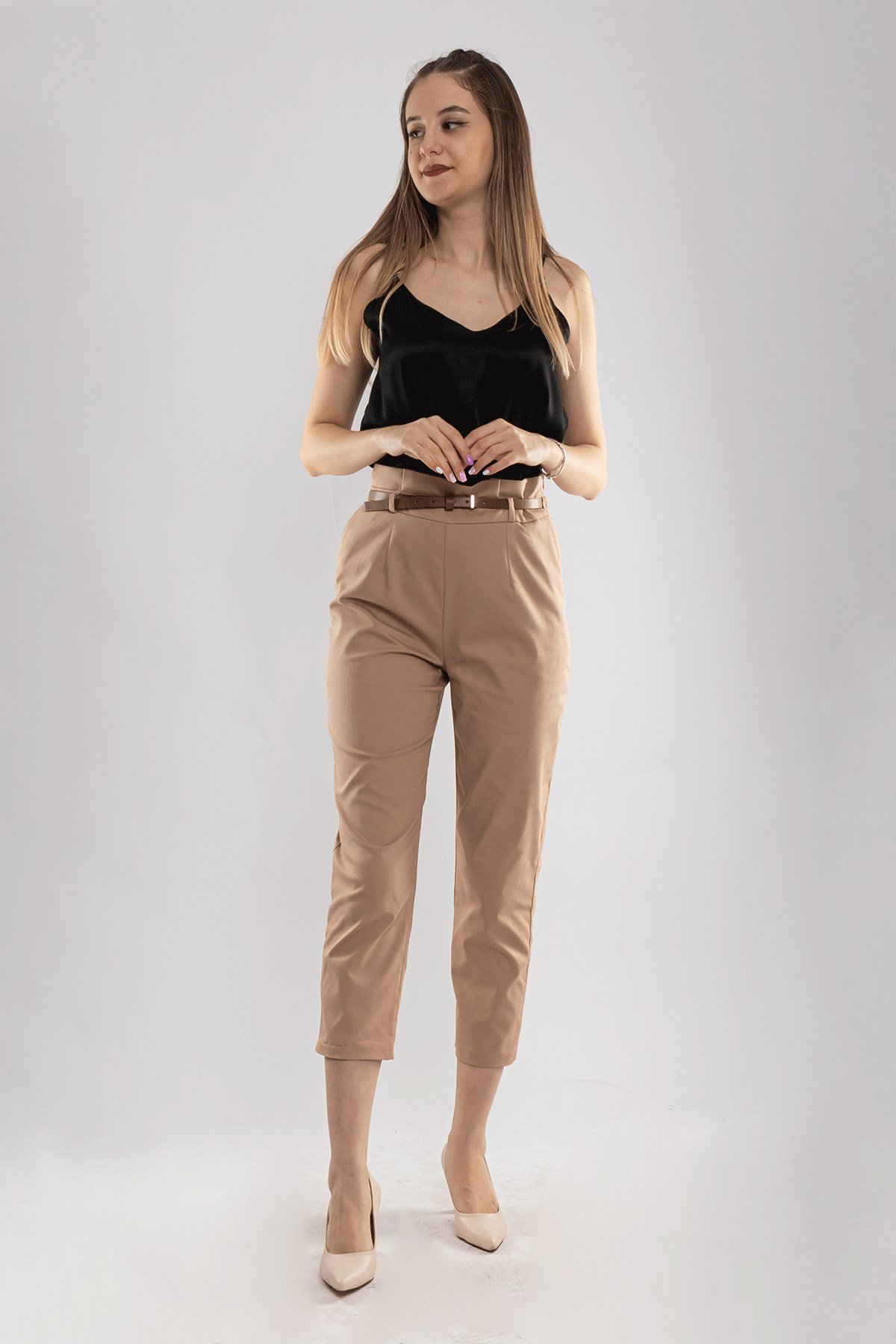 70292 Gizli Kemer Pamuklu Pileli Pantolon