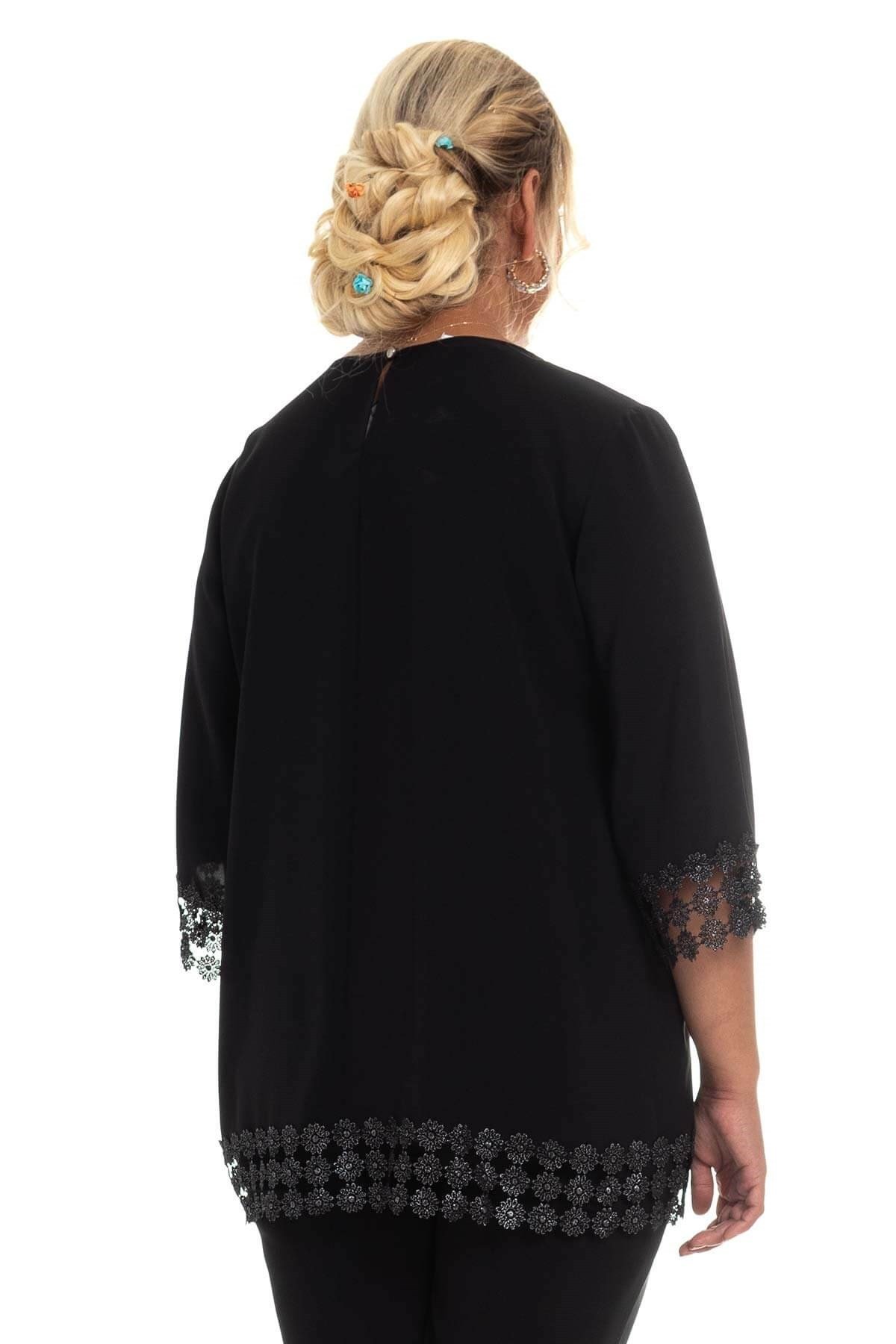 7041 Kolu ve Etek Ucu Papatya Güpür Büyük Beden Bluz