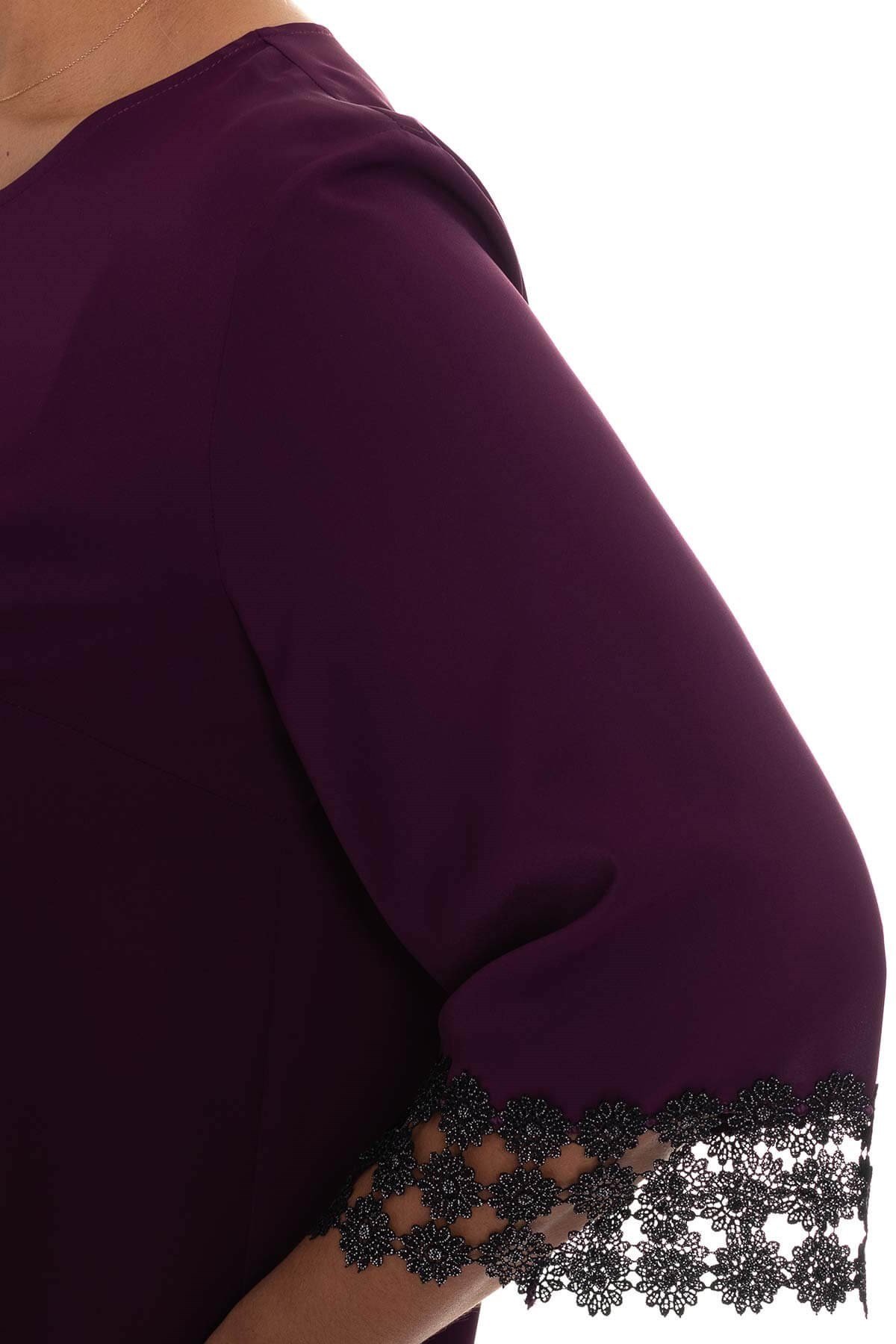 7041 Kolu ve Etek Ucu Papatya Güpür Büyük Beden Bluz