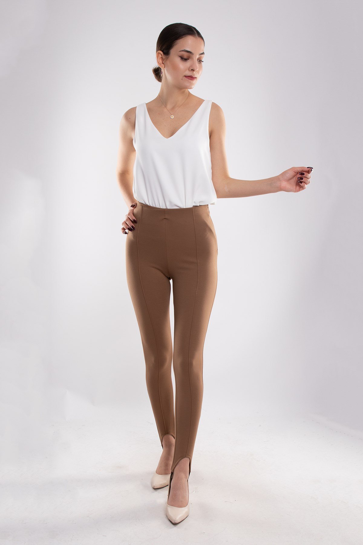 70490 Çimalı Beli Lastikli Ayak Lastik Geçmeli Kadın Tayt