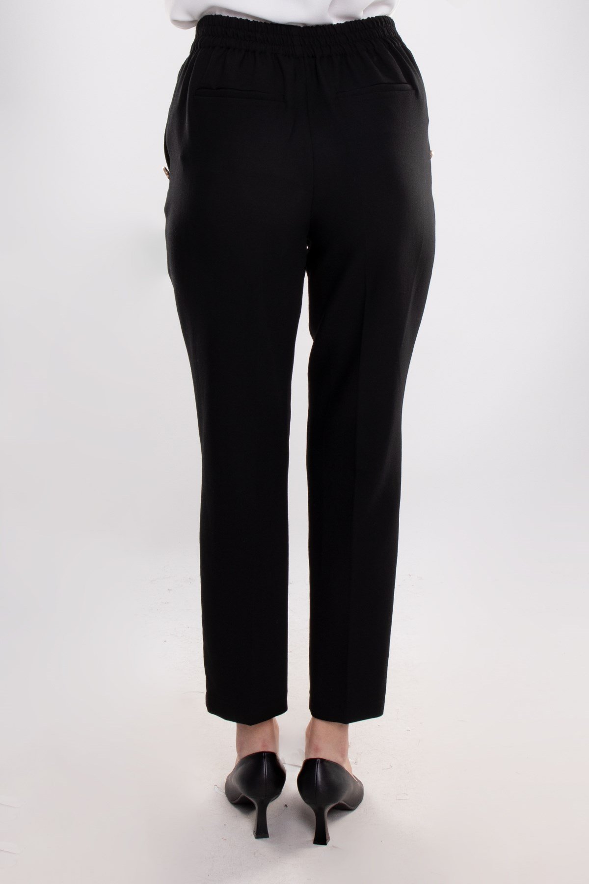 70503 Beli Lastikli Gold Düğmeli Krep Kadın Pantolon