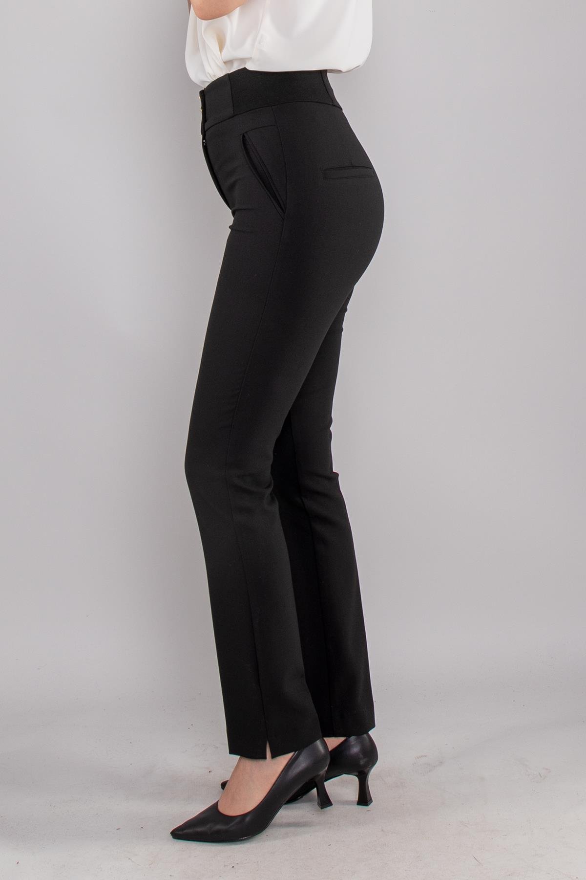 70520 Üç Düğme Geniş Kemer Kumaş Pantolon