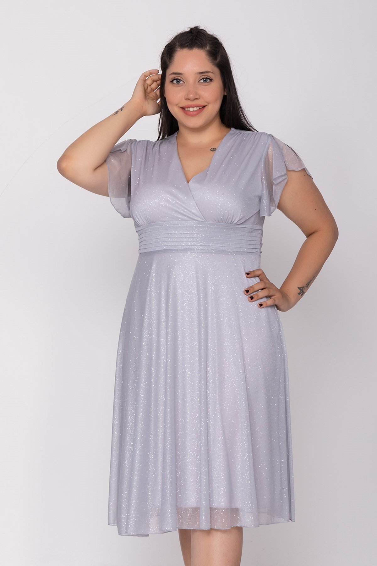 7065 BB Kruv.Yaka Sim Kumaş Kısa Elbise