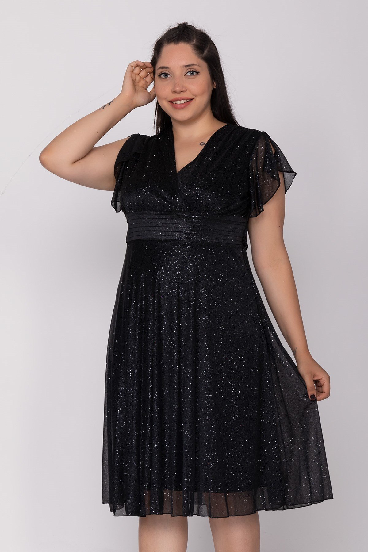 7065 BB Kruv.Yaka Sim Kumaş Kısa Elbise