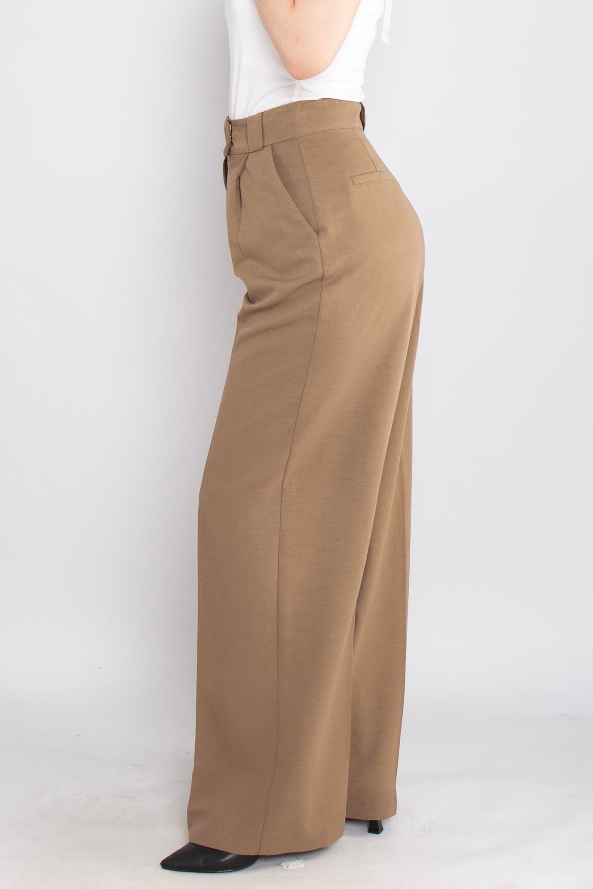 70738 Kemer Agraflı Detaylı Pileli Palazzo Pantolon