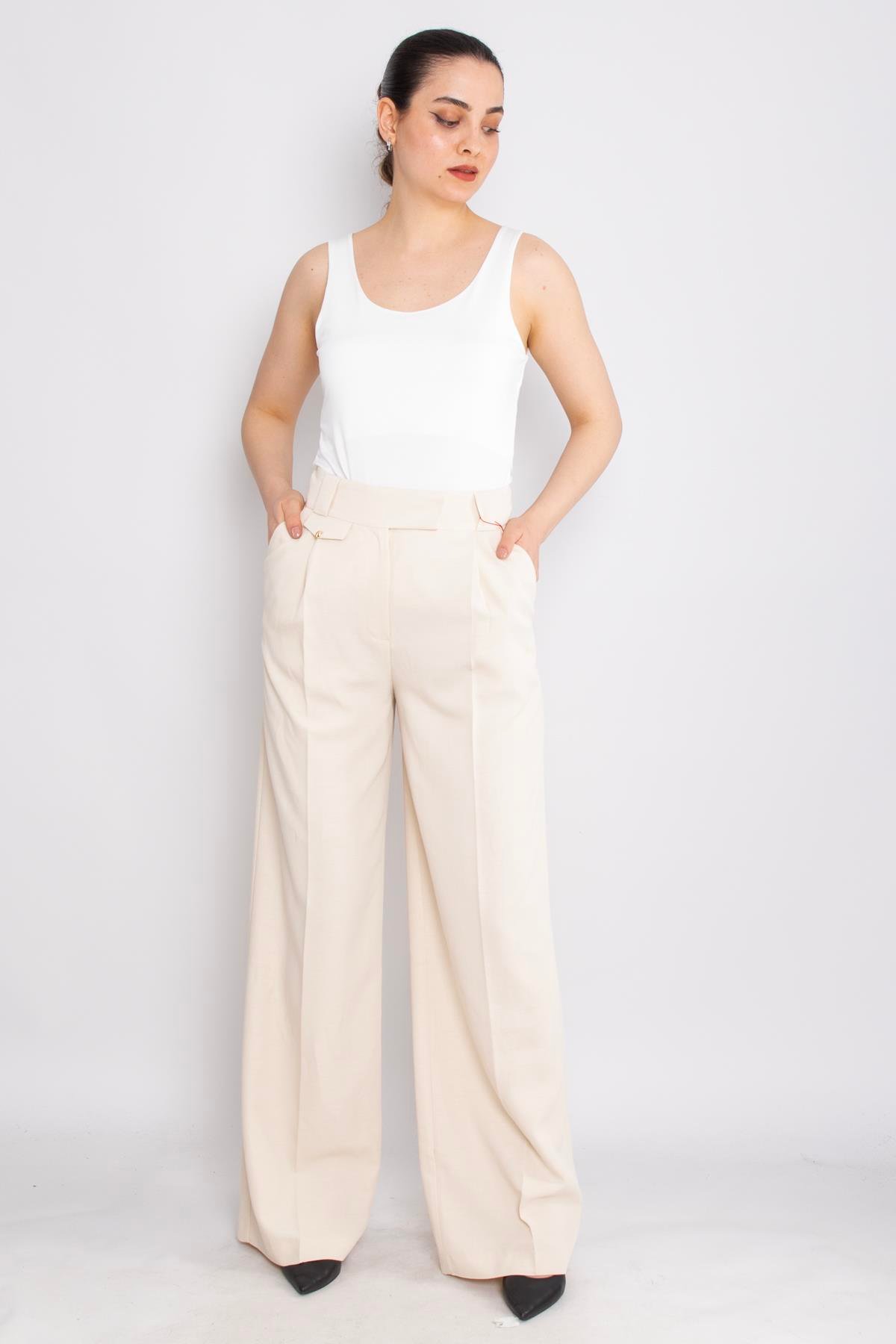 70738 Kemer Agraflı Detaylı Pileli Palazzo Pantolon