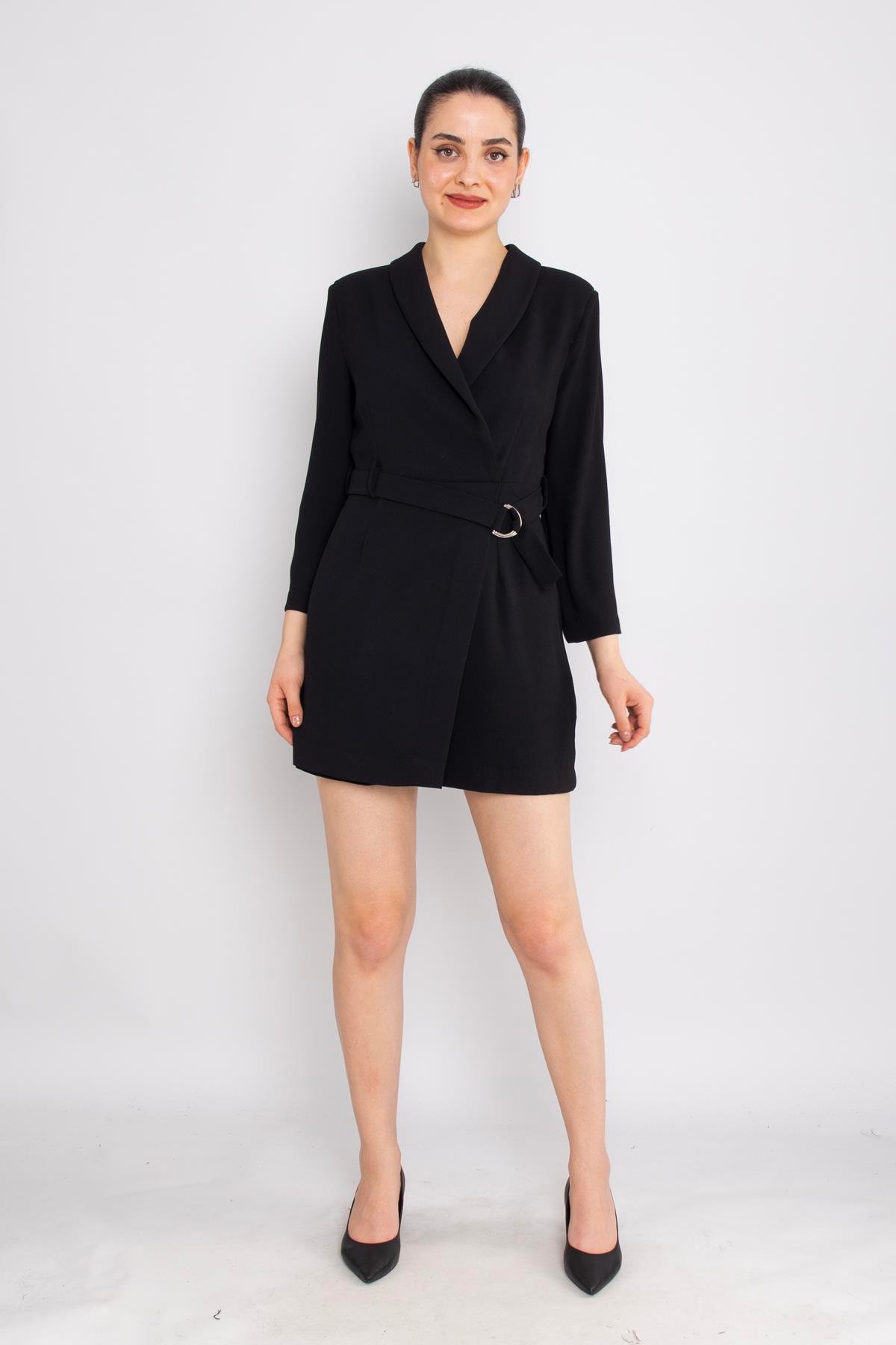 70807 Önden Kapaklı Vatkalı Kruvaze Yaka Kısa Krep Tulum