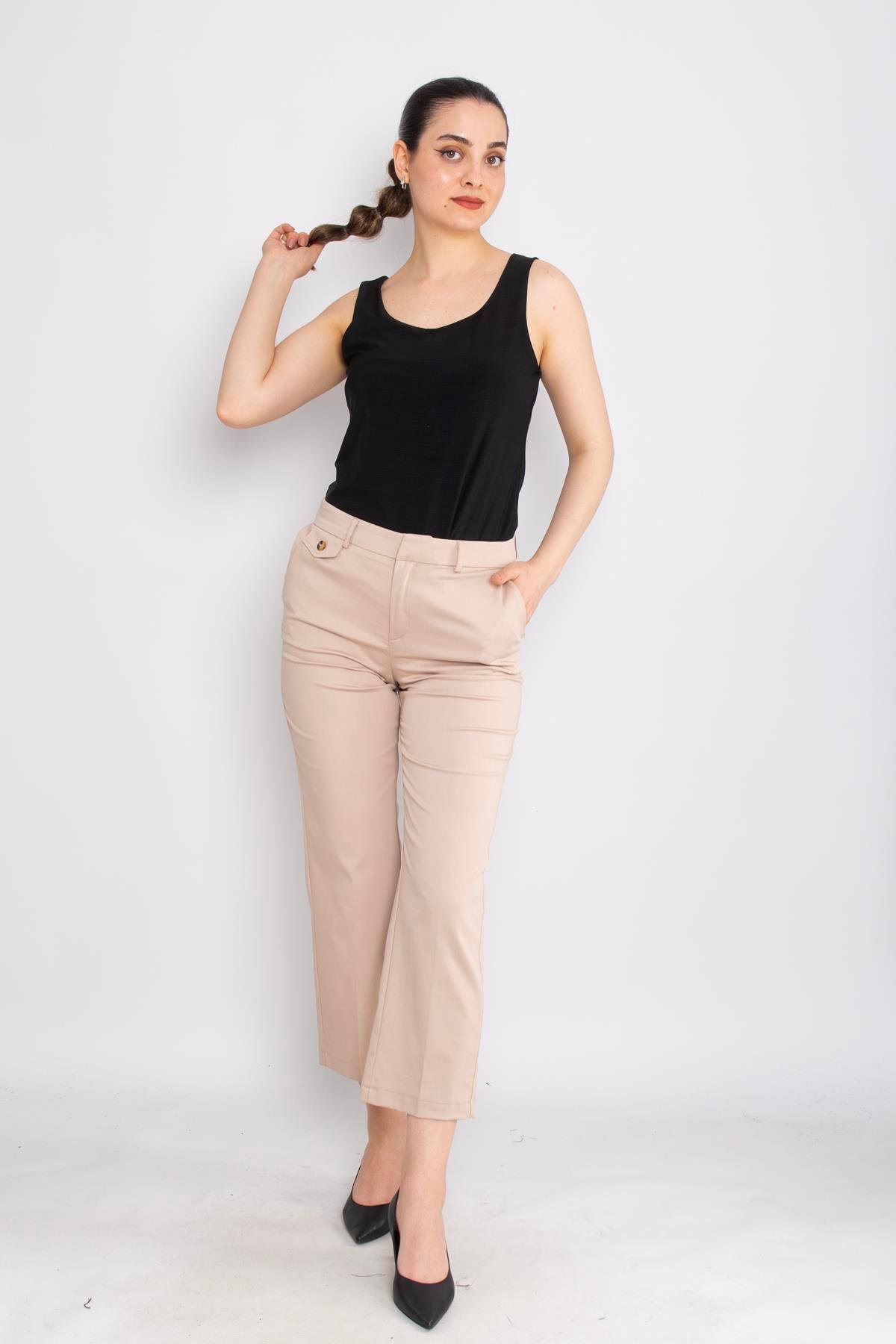 70810 Düğme Detay Pamuklu Pantolon