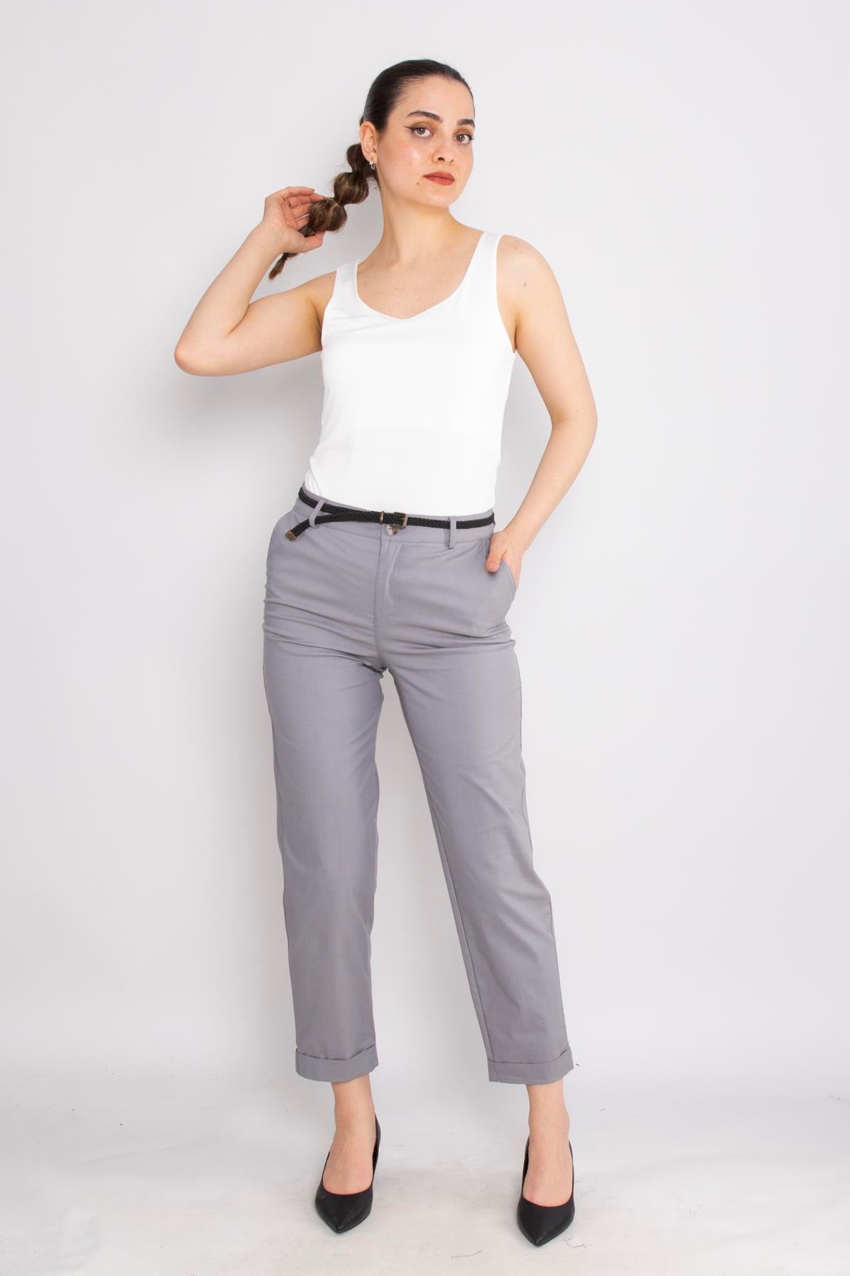 70817 Kanvas Duble Paça Kemerli Pantolon