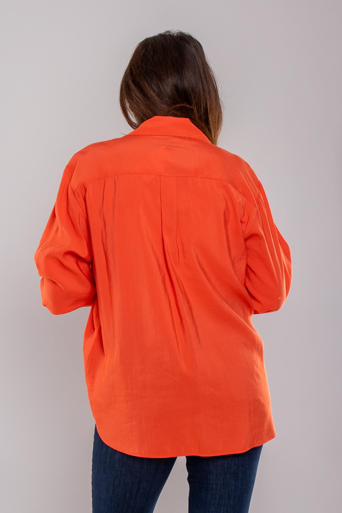 7082 Büyük Beden Cebi Boncuklu Düğmeli Modal Gömlek