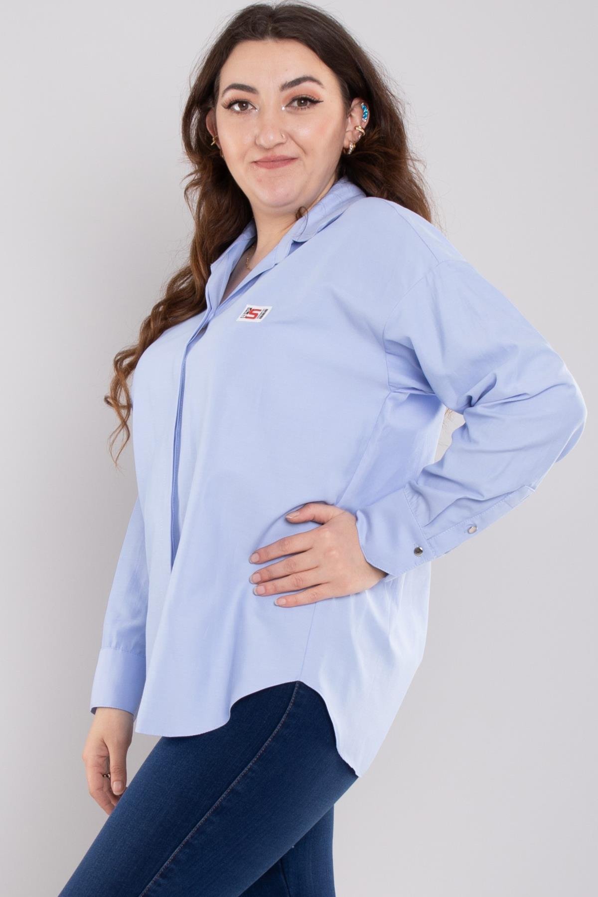 7102 Büyük Beden Gizli Düğmeli Pamuklu Viscon Gömlek