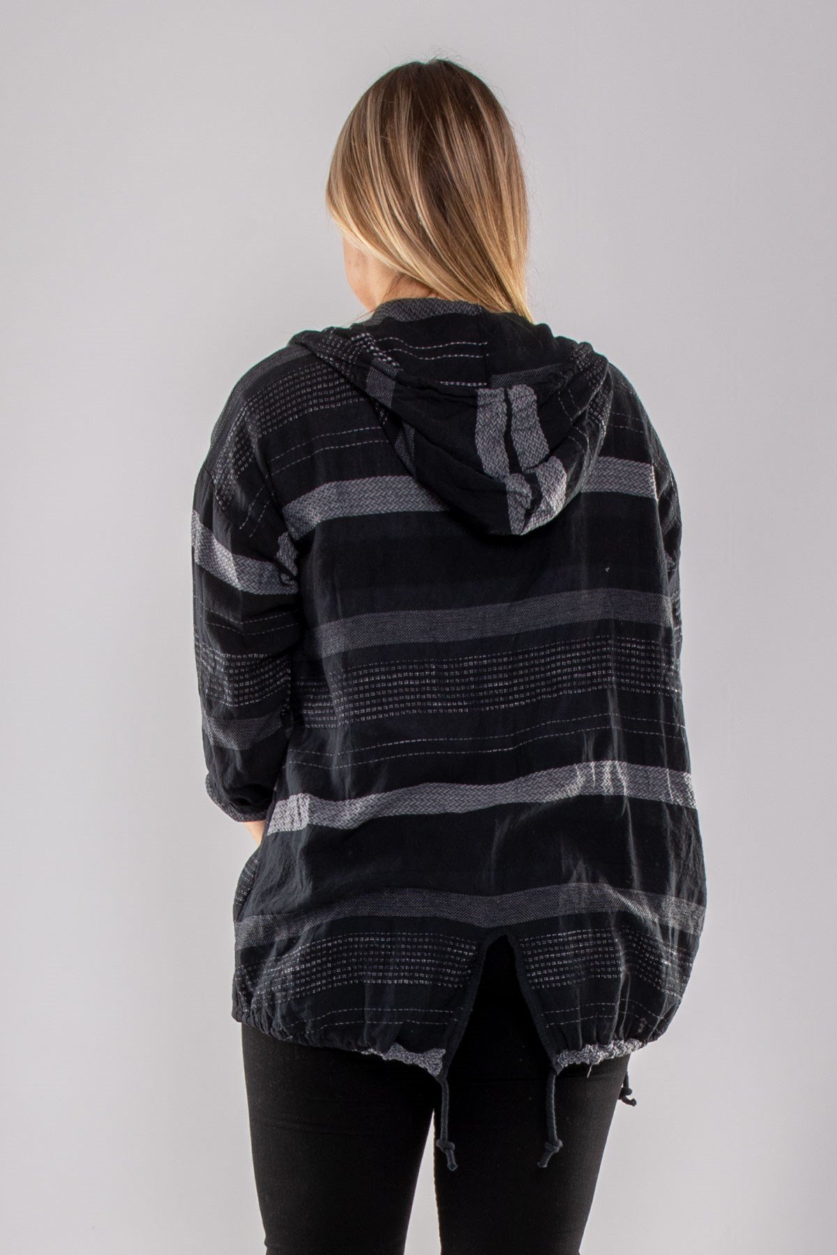 71352 Kapşonlu Kendinden Desenli Pamuk Keten Ceket