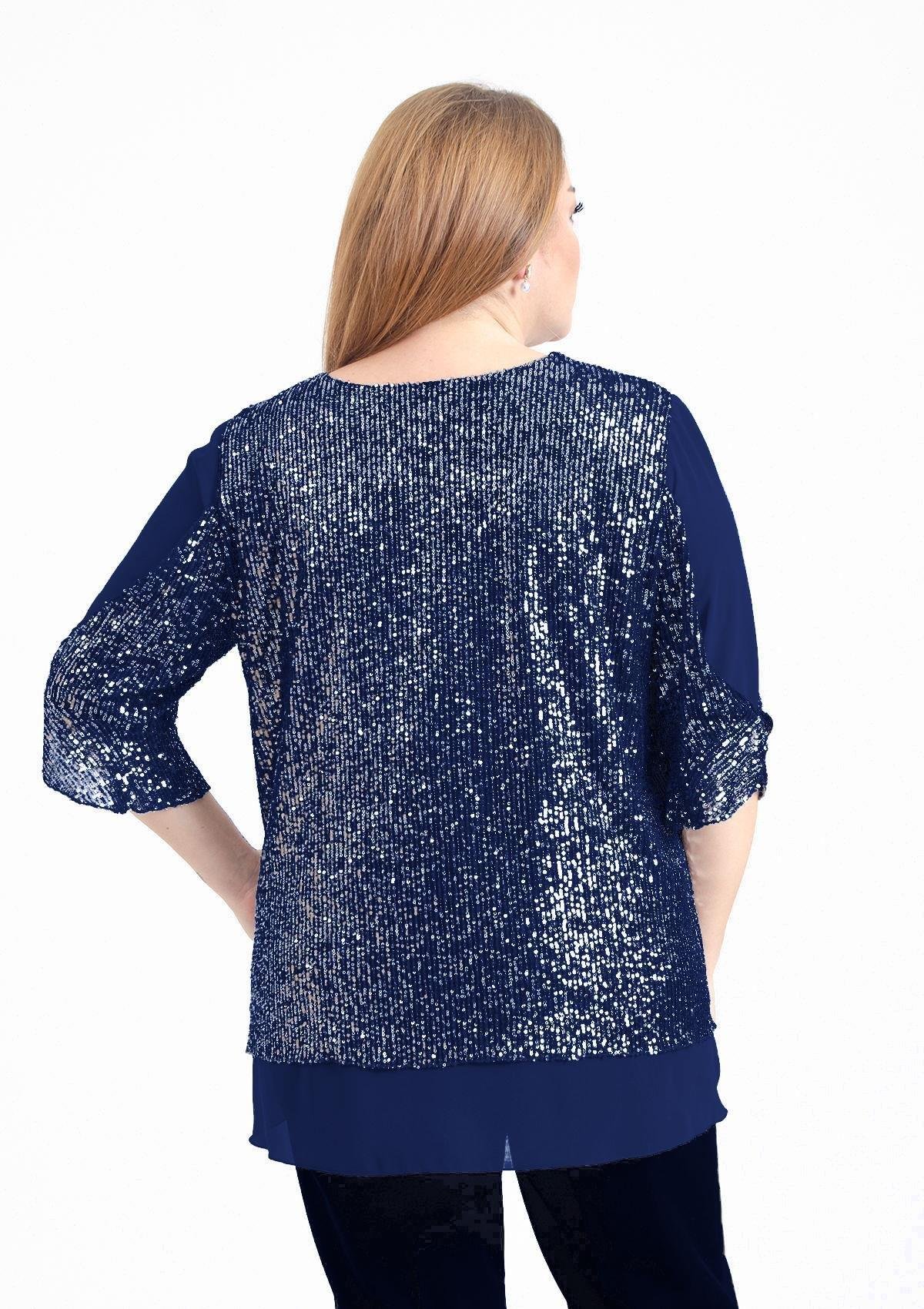 720 Büyük Beden Vyaka Pulpayet Tül Detaylı Astarlı Bluz