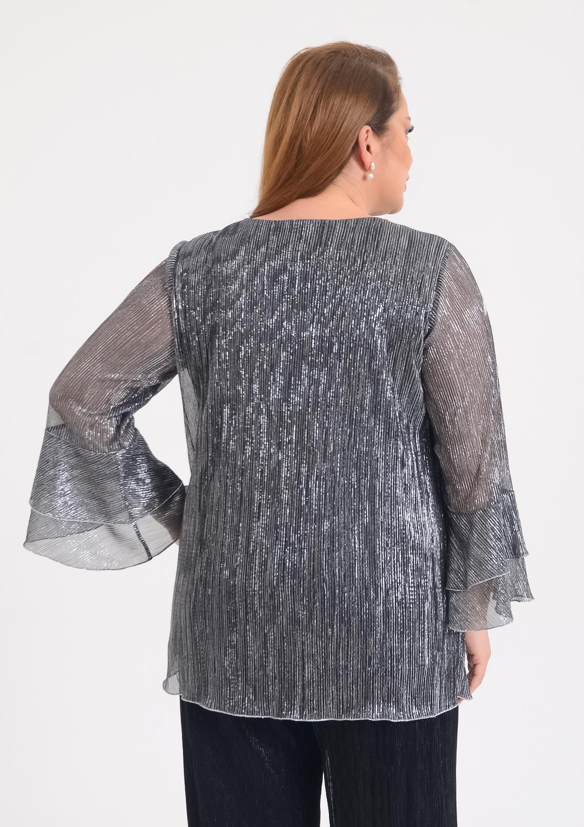 722 Büyük Beden Valon Kol Simli Vyaka Astarlı Bluz