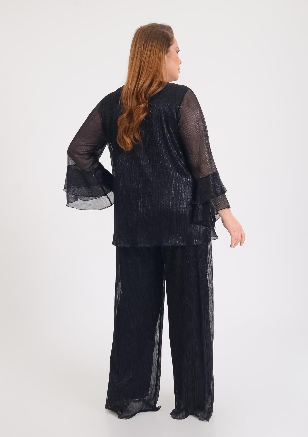 722 Büyük Beden Valon Kol Simli Vyaka Astarlı Bluz