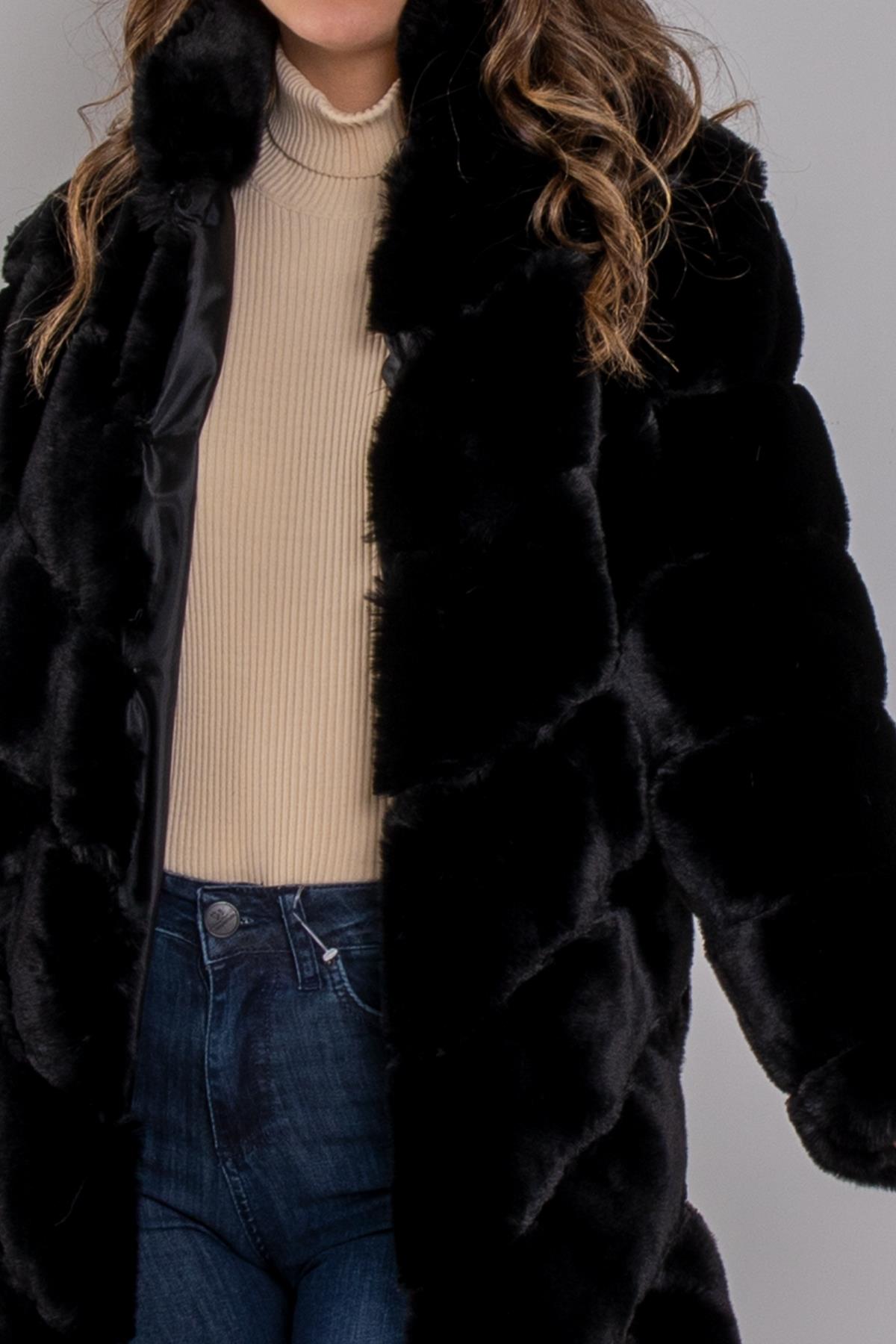 7250 Suyolu Uzun Peluş Kürklü Ceket