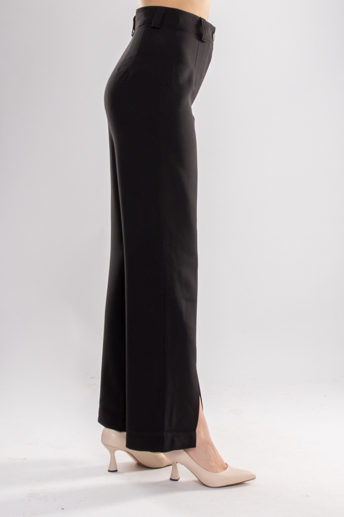 7258 Çımalı Yüksek Bel Paça Yırtmaçlı Atlas Kumaş Kadın Pantolon