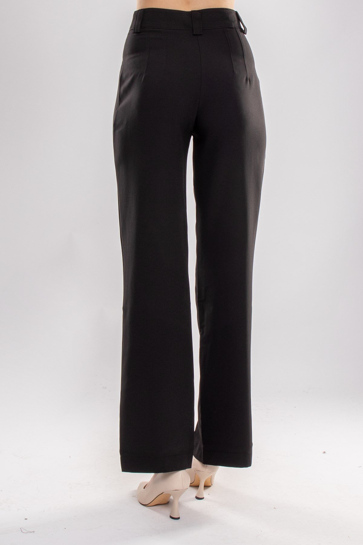 7258 Çımalı Yüksek Bel Paça Yırtmaçlı Atlas Kumaş Kadın Pantolon